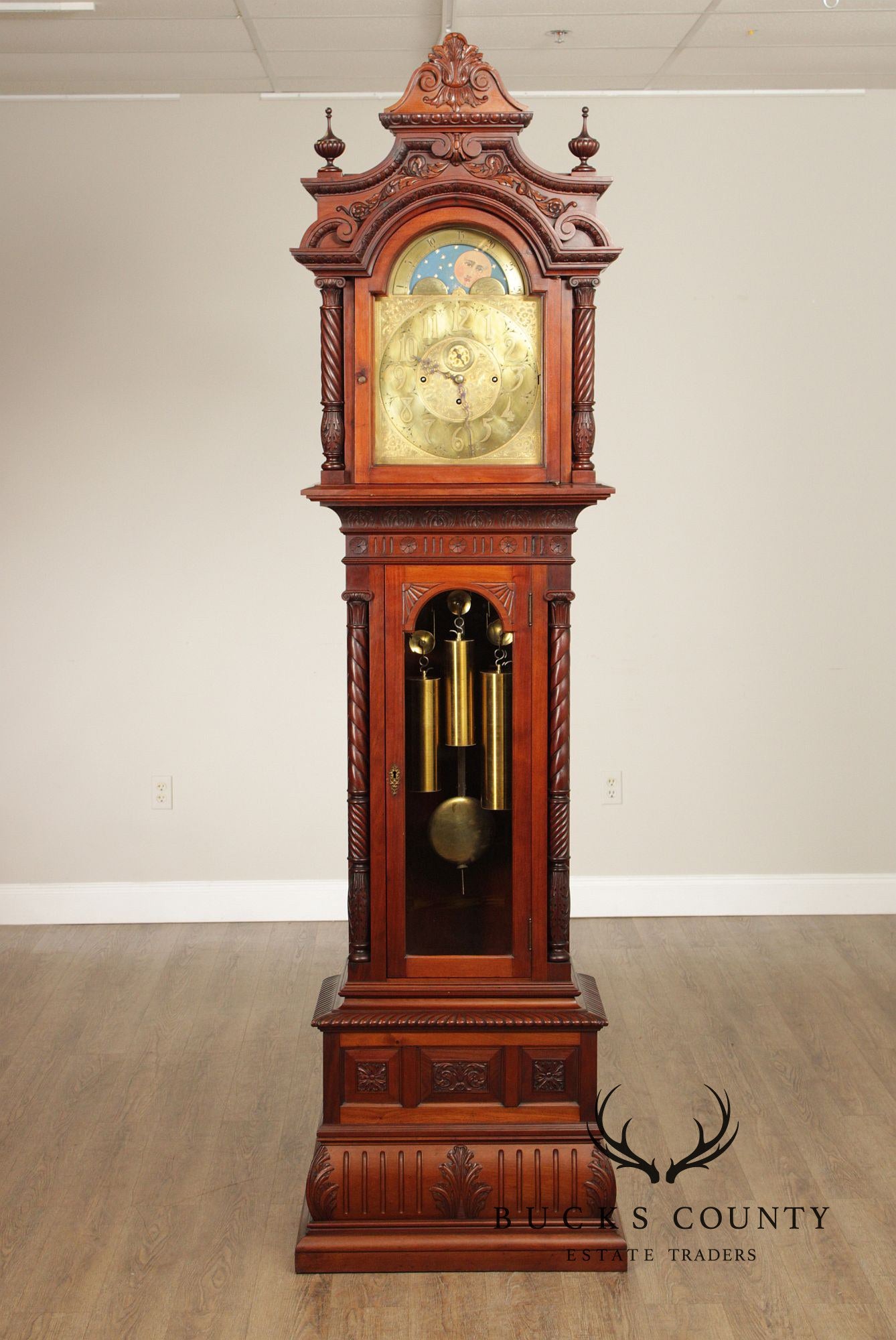 Elliot Of London Antique Victorian Style Carved Mahogany Grandfather Clock