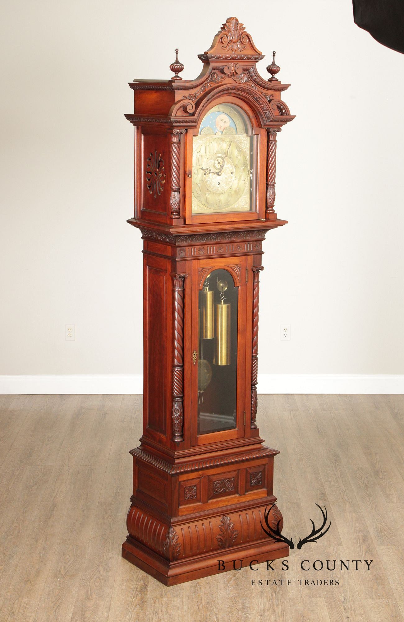 Elliot Of London Antique Victorian Style Carved Mahogany Grandfather Clock