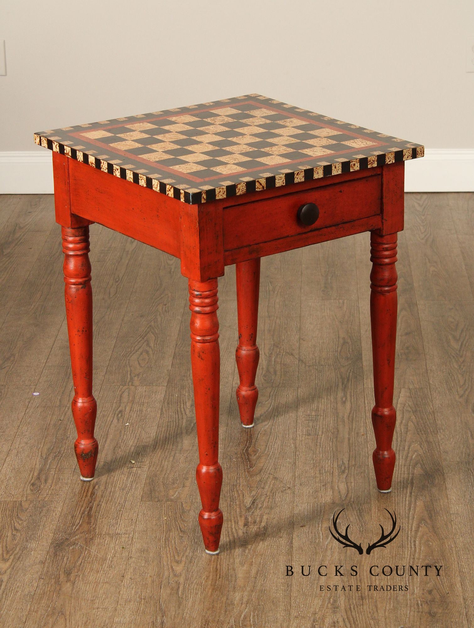 Antique Sheraton Painted Checker Board Top Side Table