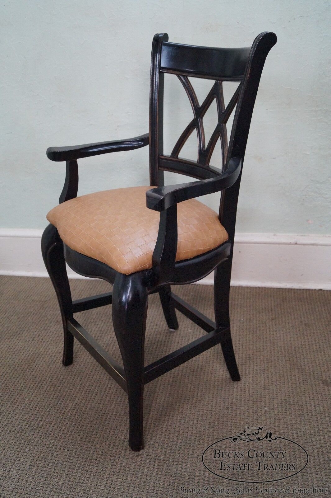 Quality Pair of French Country Style Painted Arm Chairs Bar Stools