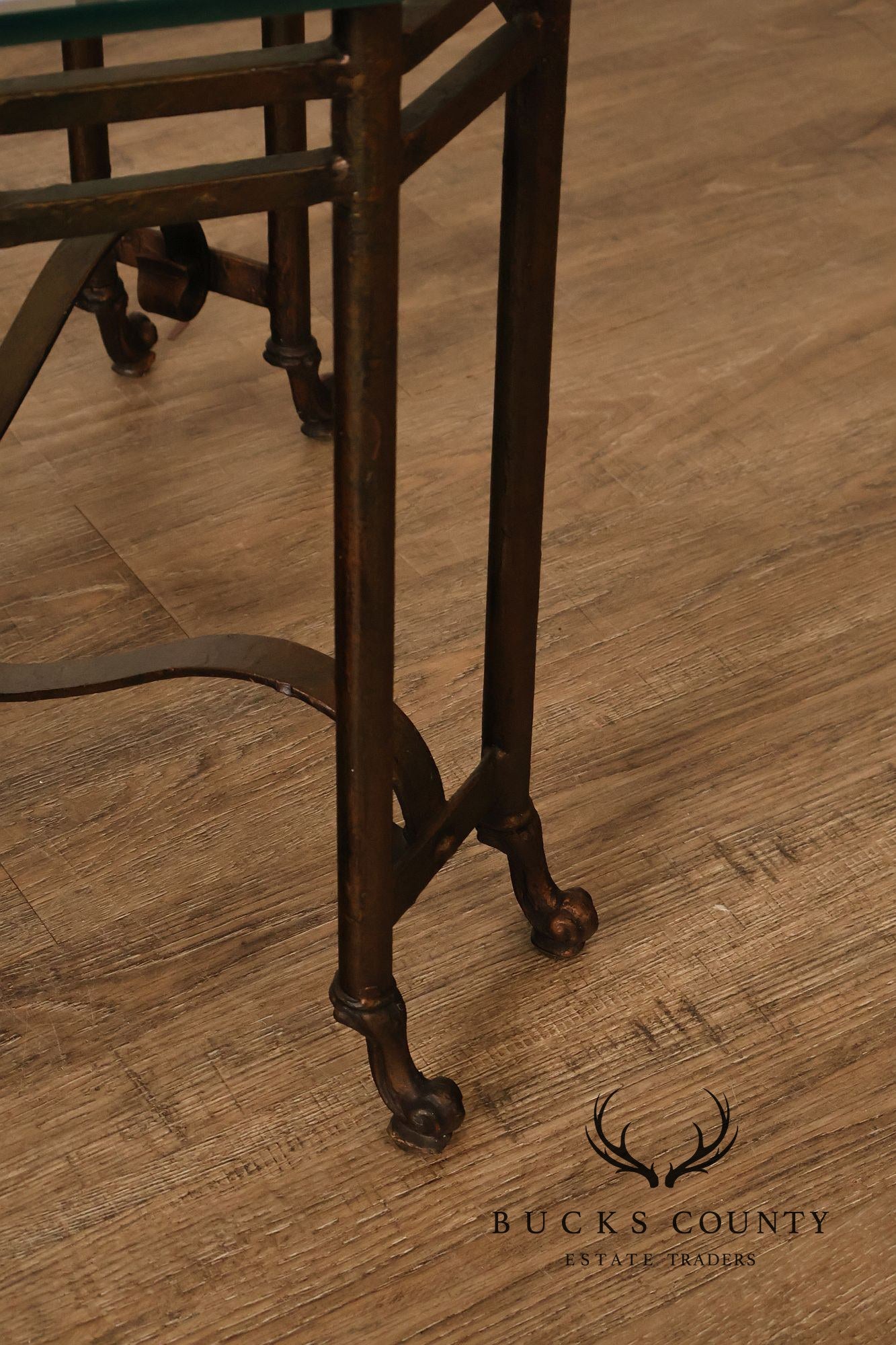 Vintage Hollywood Regency Wrought Iron Glass Top Occasional Table