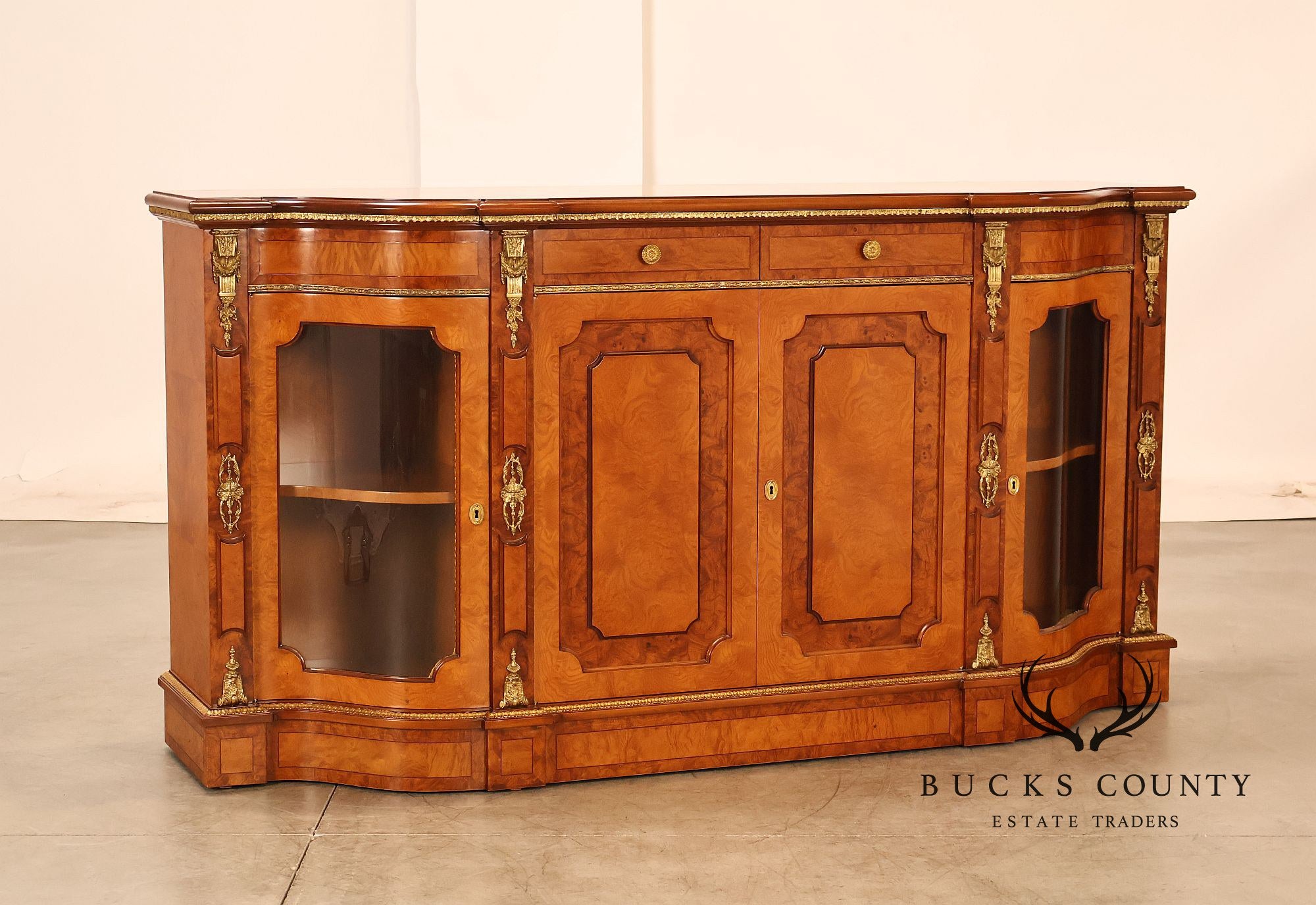 Italian Neoclassical Style Burl Wood Sideboard Credenza