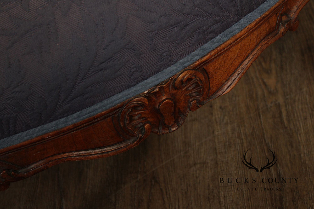 French Louis XV Style Carved Walnut Upholstered Settee