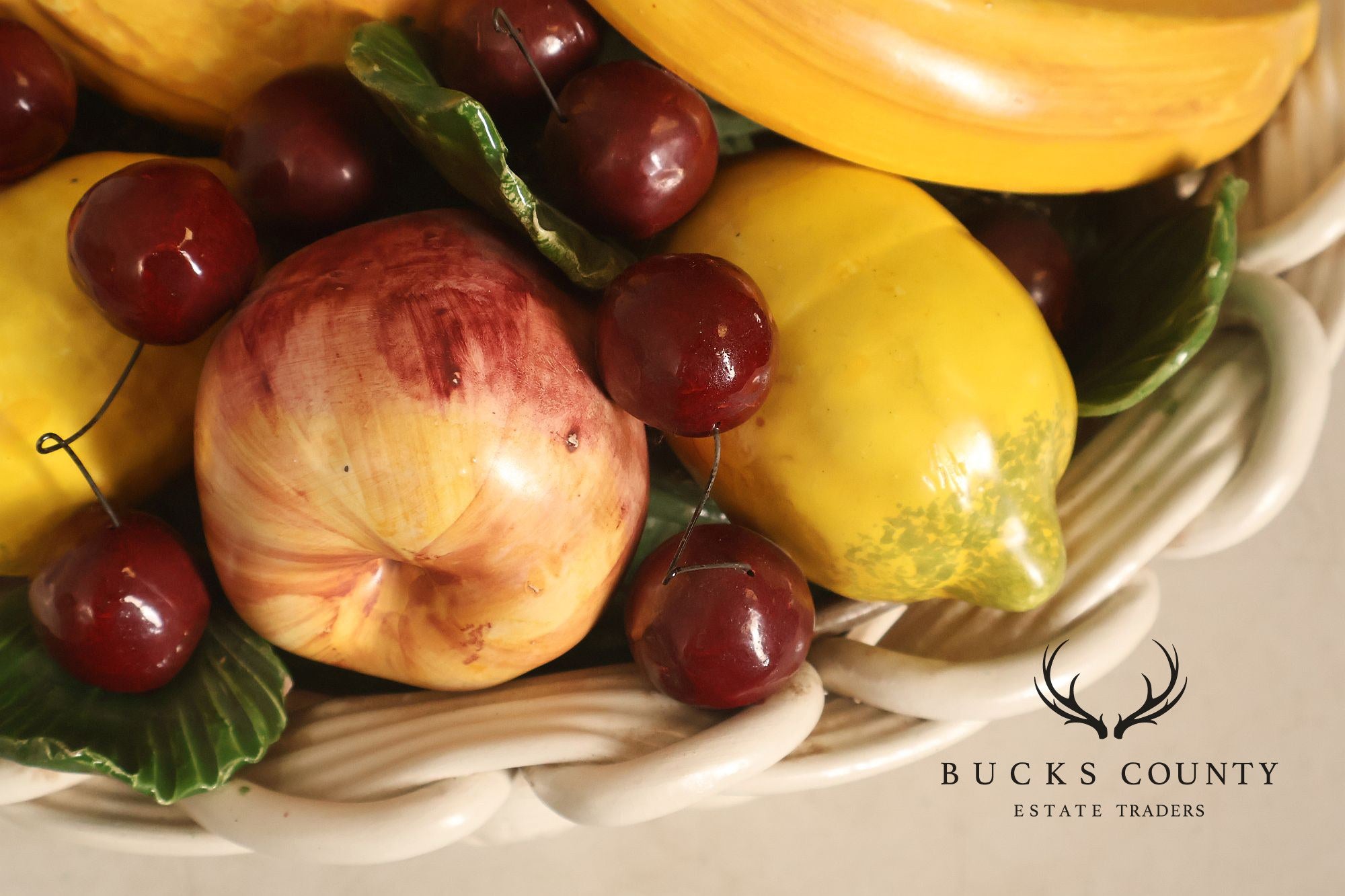 Italian Glazed Ceramic Fruit Basket Centerpiece