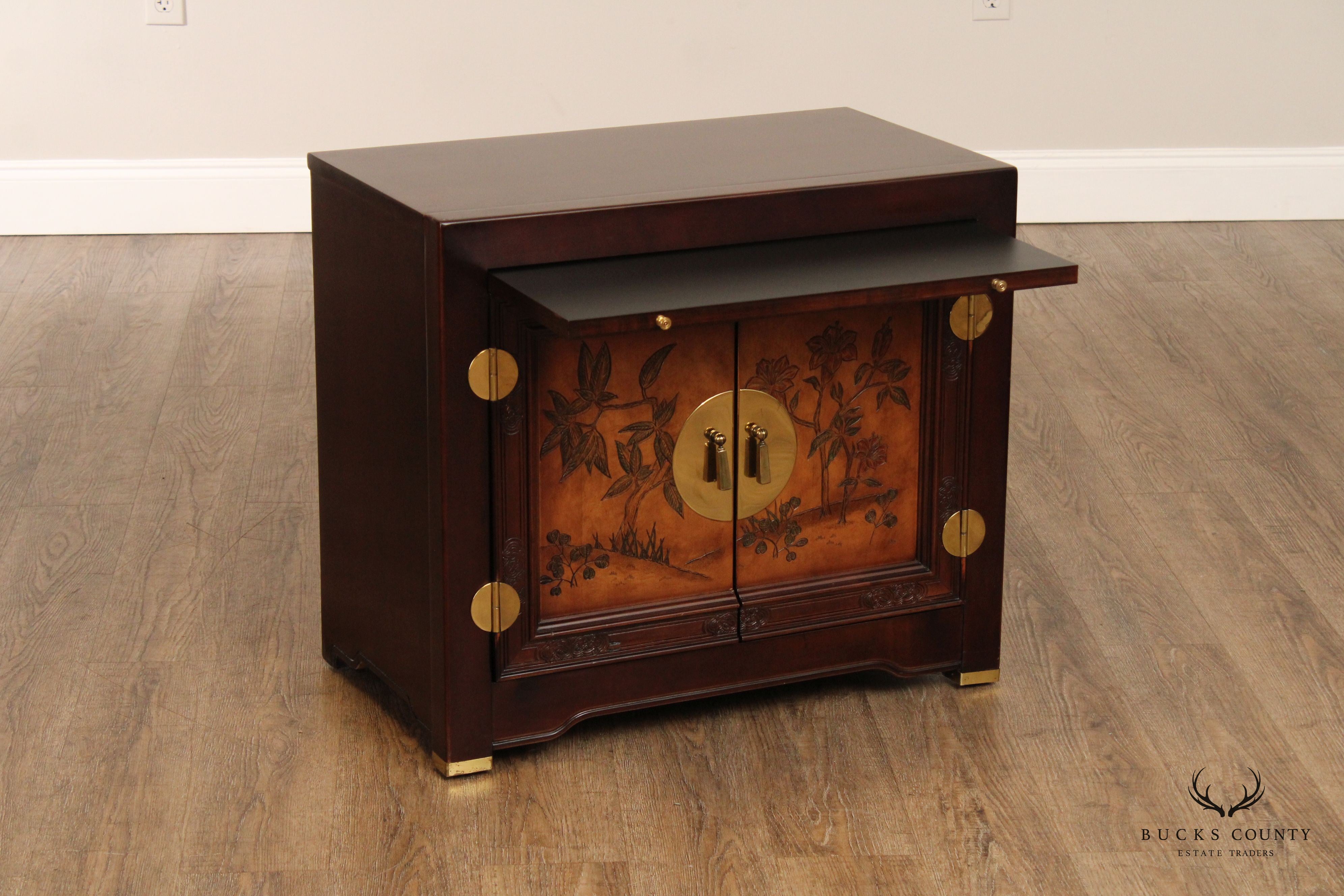 Asian Style Vintage Pair of Two Door Cabinet Nightstands