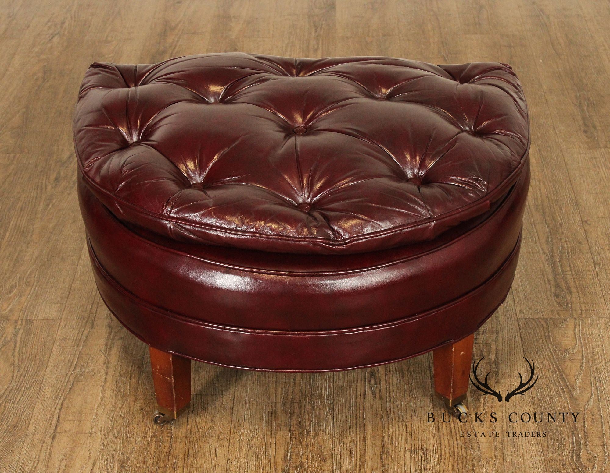 NORTH HICKORY OXBLOOD TUFTED LEATHER CHAIR AND OTTOMAN