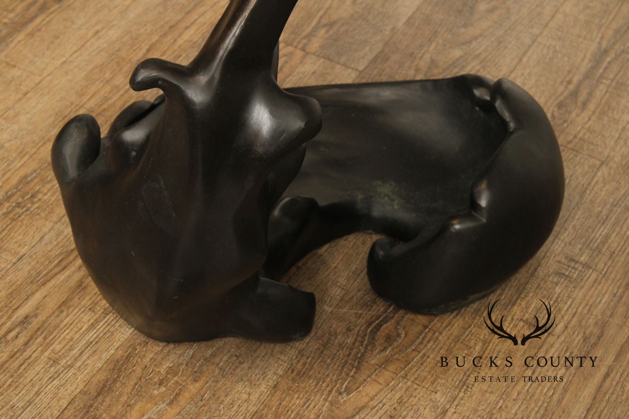 Large Bronze Modern Sculpture Of Two Cranes In Flight