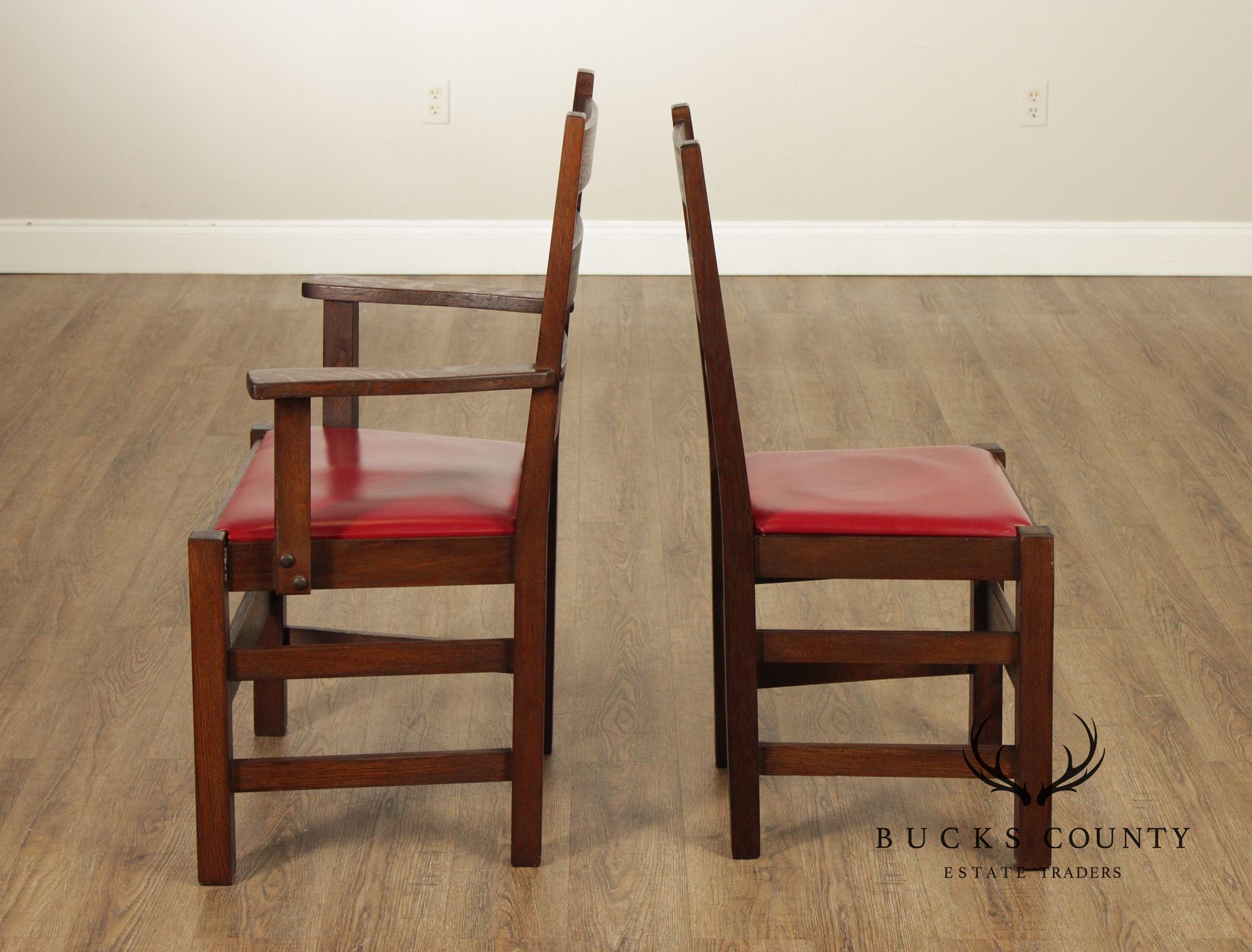 Antique Stickley Brothers Mission Oak Set Of 8  Ladder Back Dining Chairs