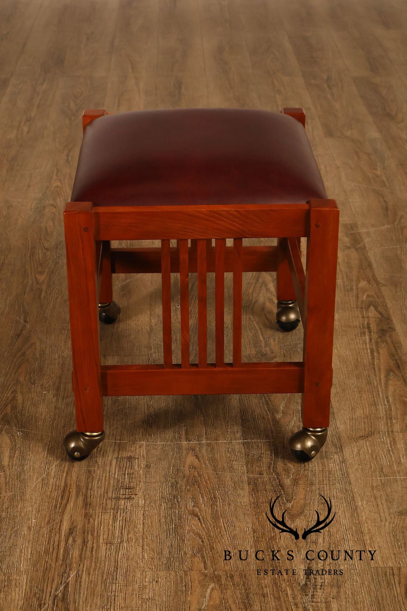 Stickley Mission Collection Pair Of Cherry And Leather Footstools