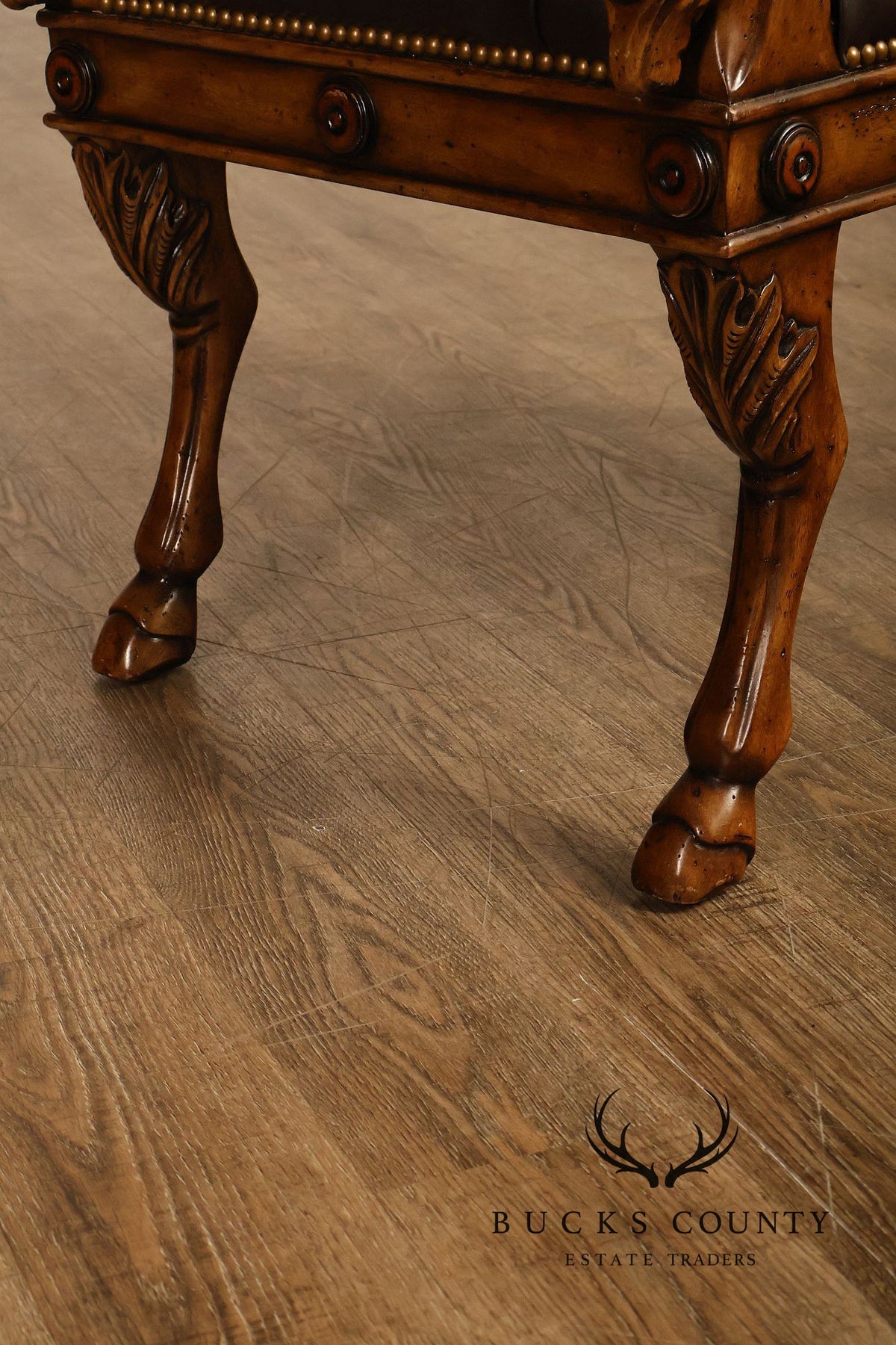 Theodore Alexander Regency Style Carved Horse Head Leather Bench