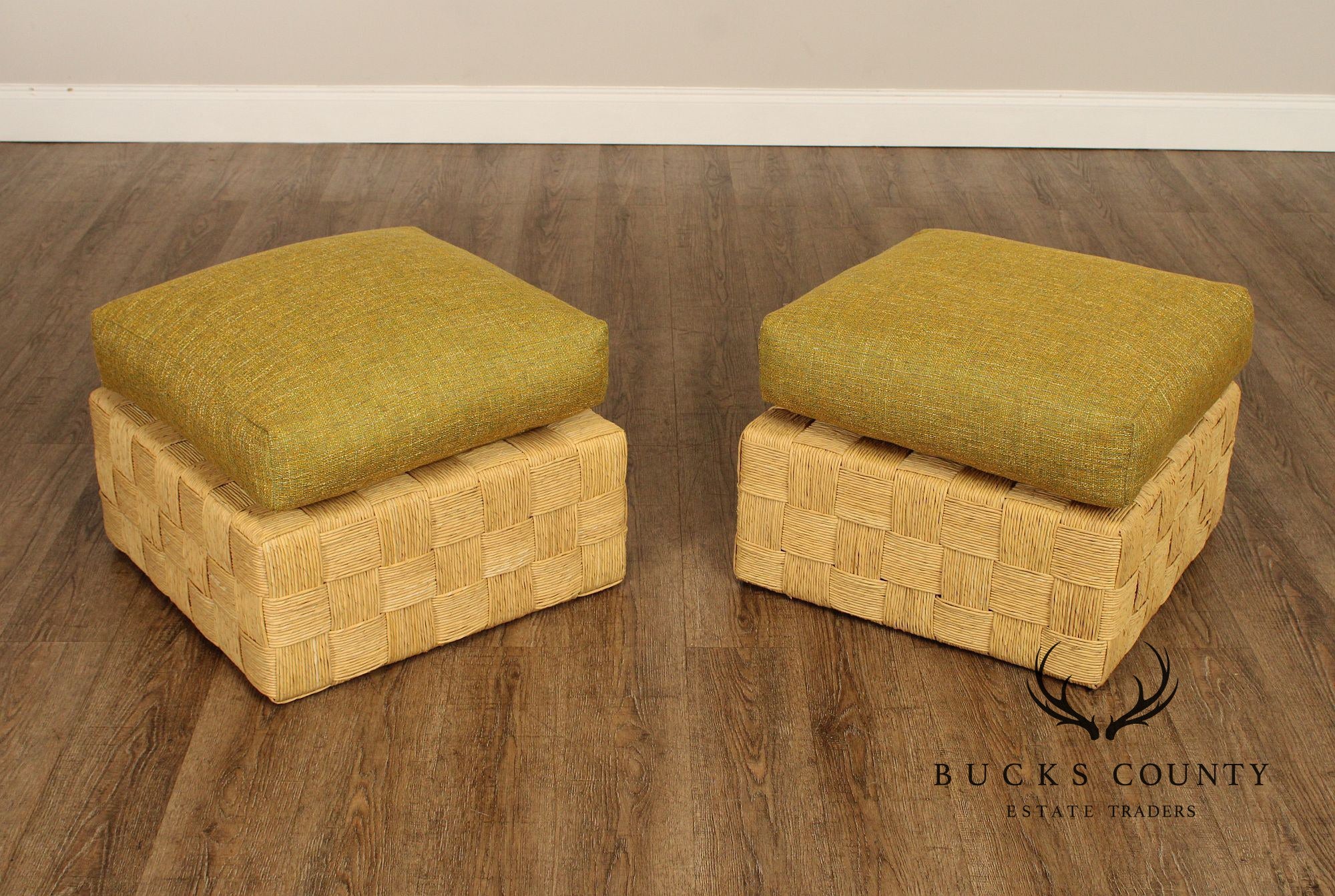 Harvey Probber Artisan Collection Pair of Woven Rush Ottomans