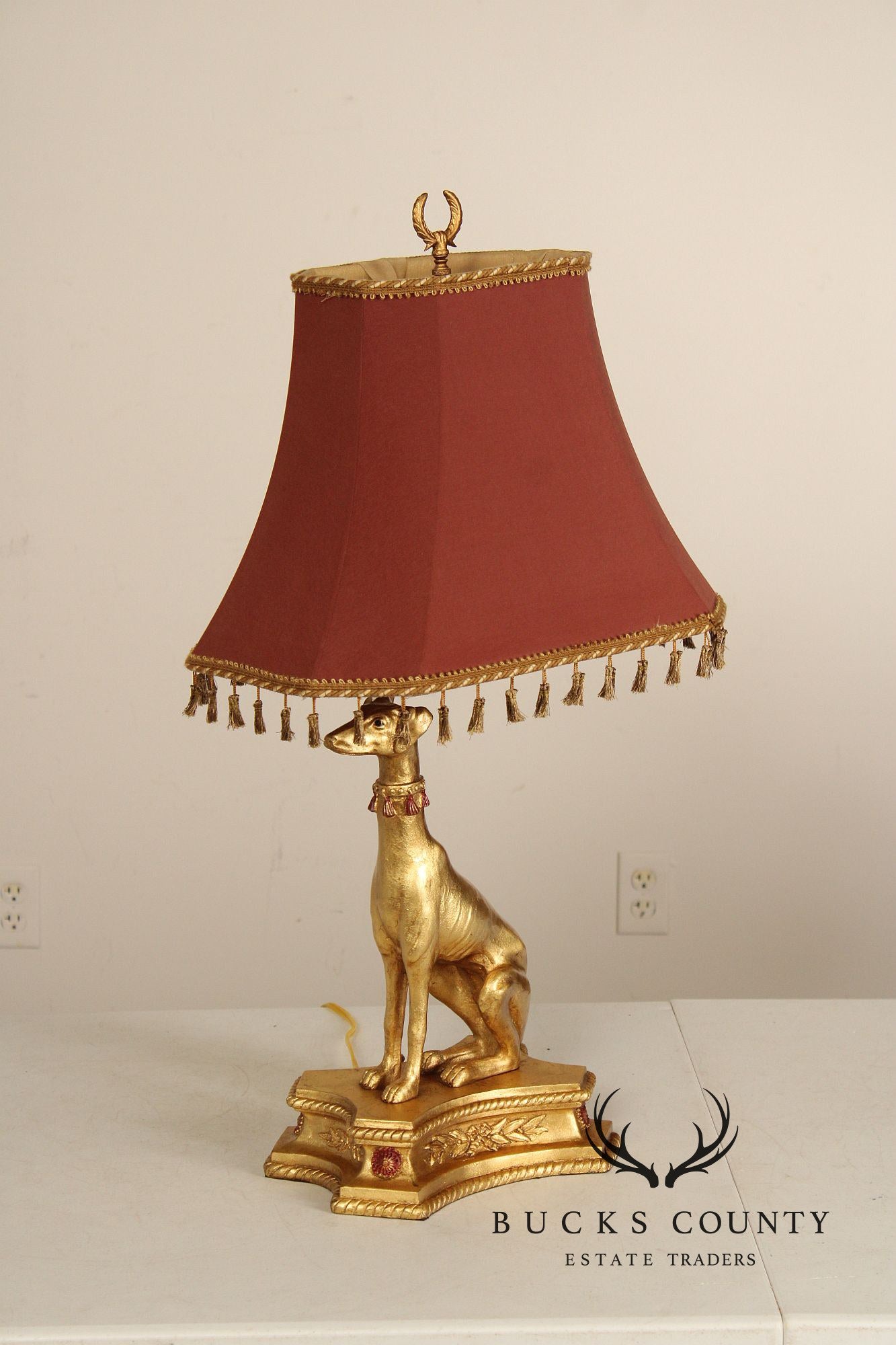 Egyptian Revival Pair Of Gilt Greyhound Table Lamps