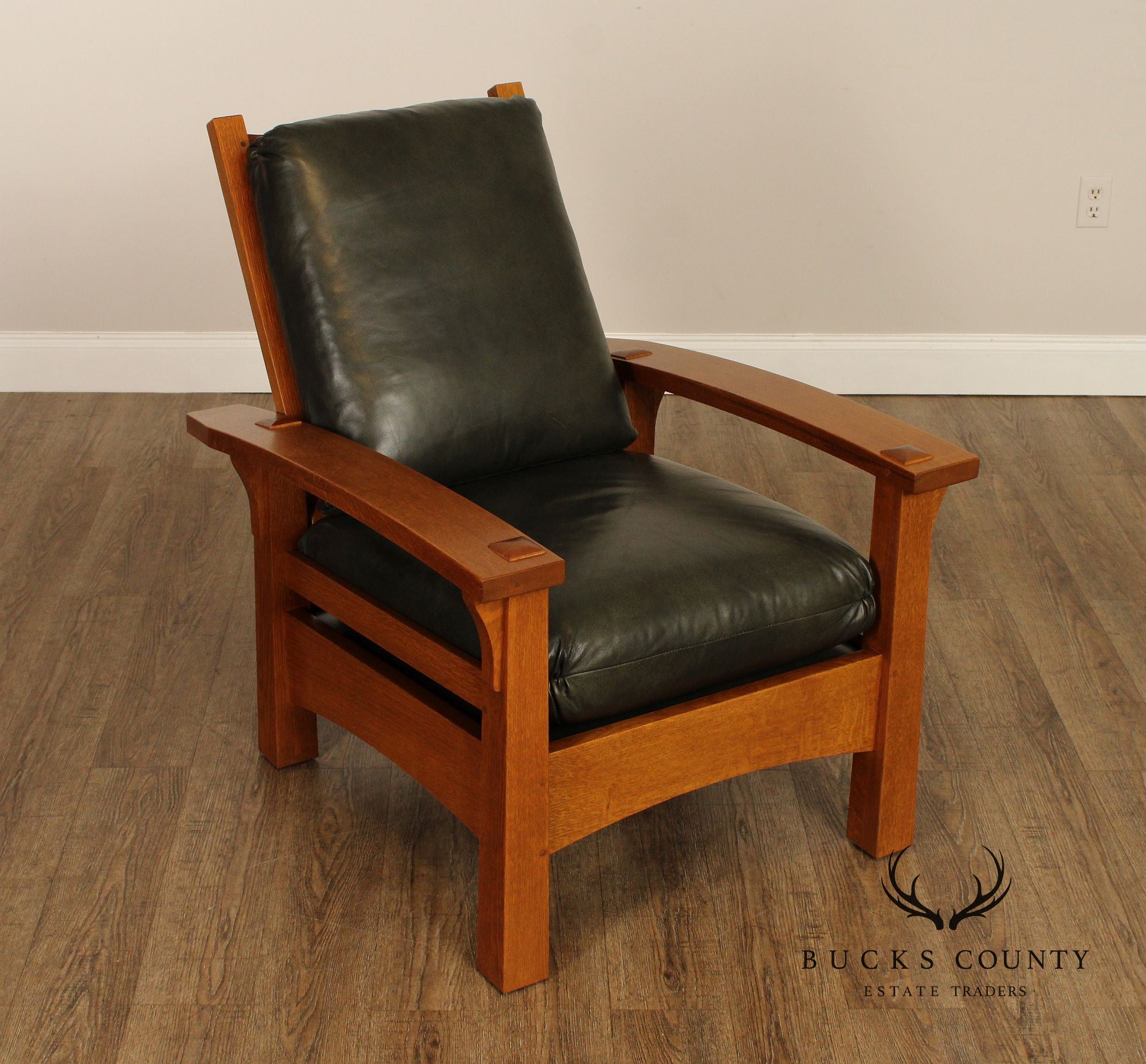 Stickley Mission Collection Pair of Gus Bow Arm Oak Morris Chairs