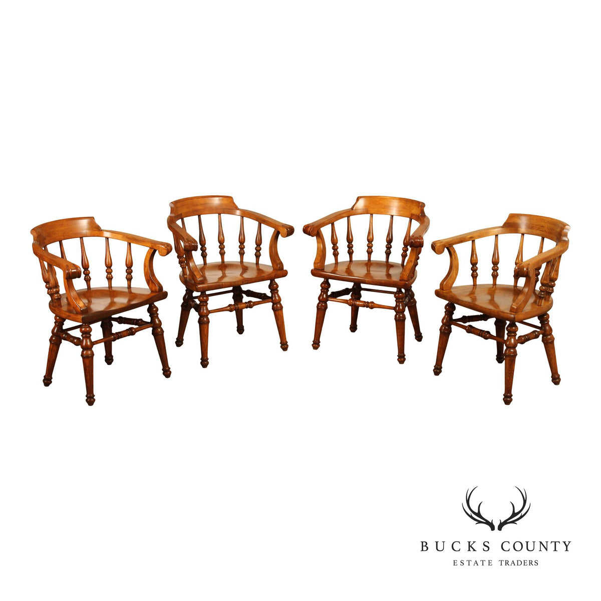 English Traditional Style Set of Four Oak Dining Armchairs