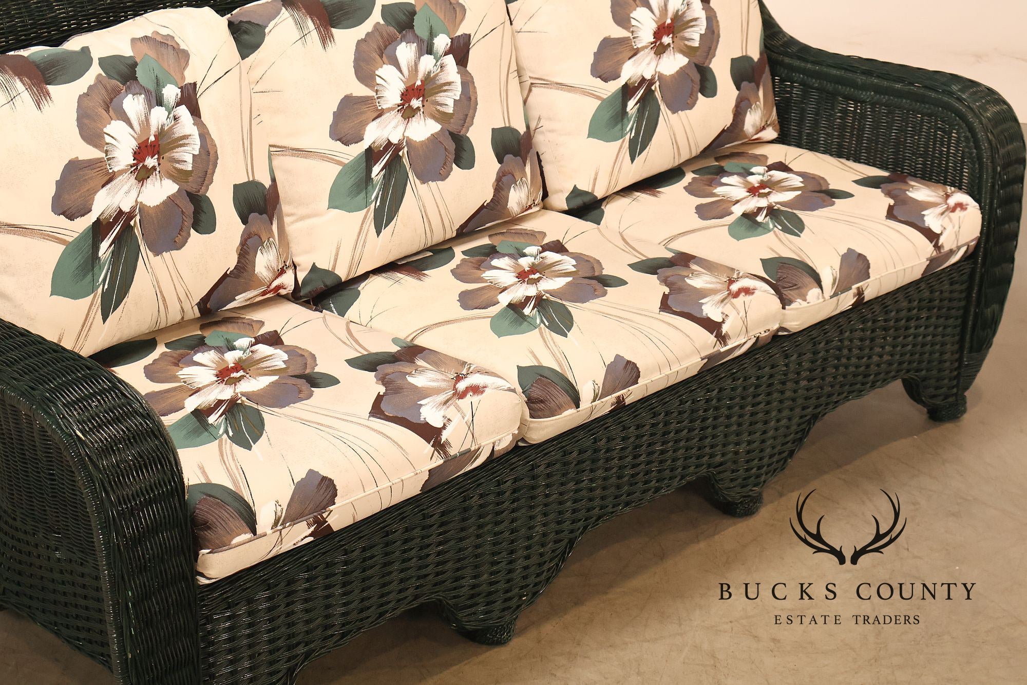 Henry Link Wicker Floral Upholstered Sofa