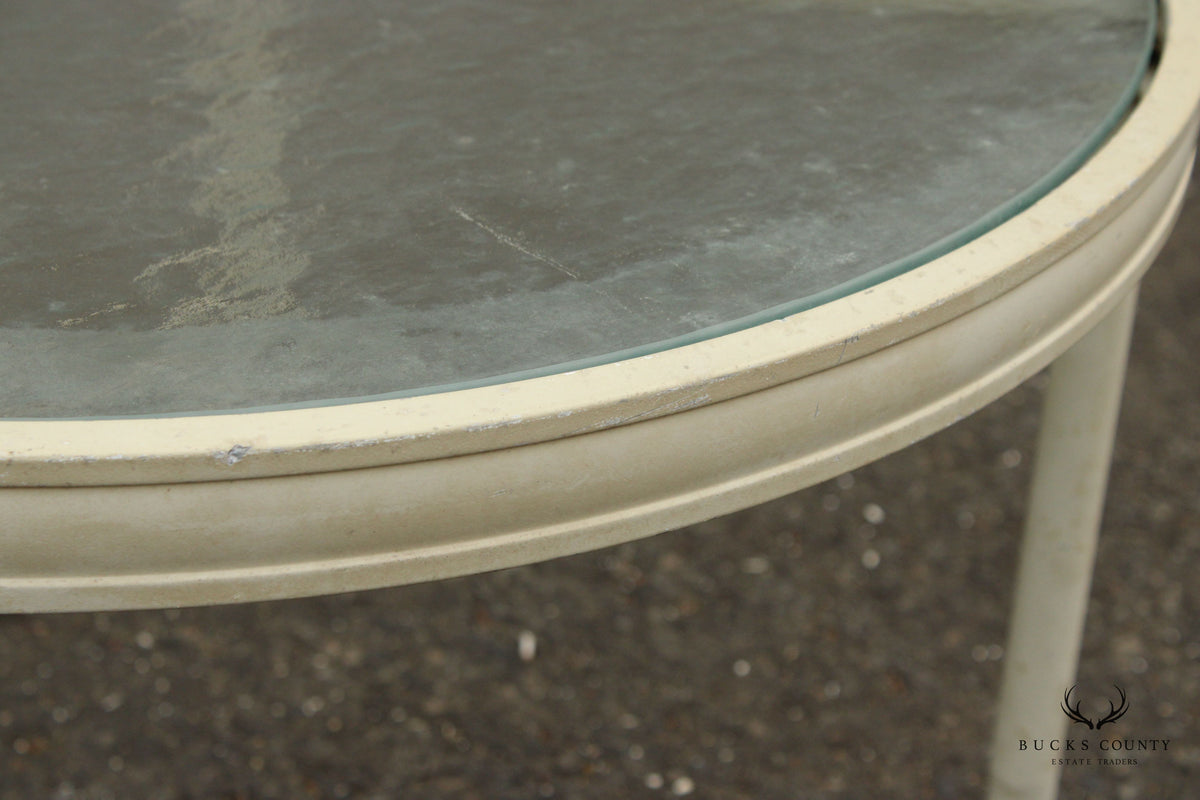 Vintage Aluminum and Glass Round Outdoor Patio Table