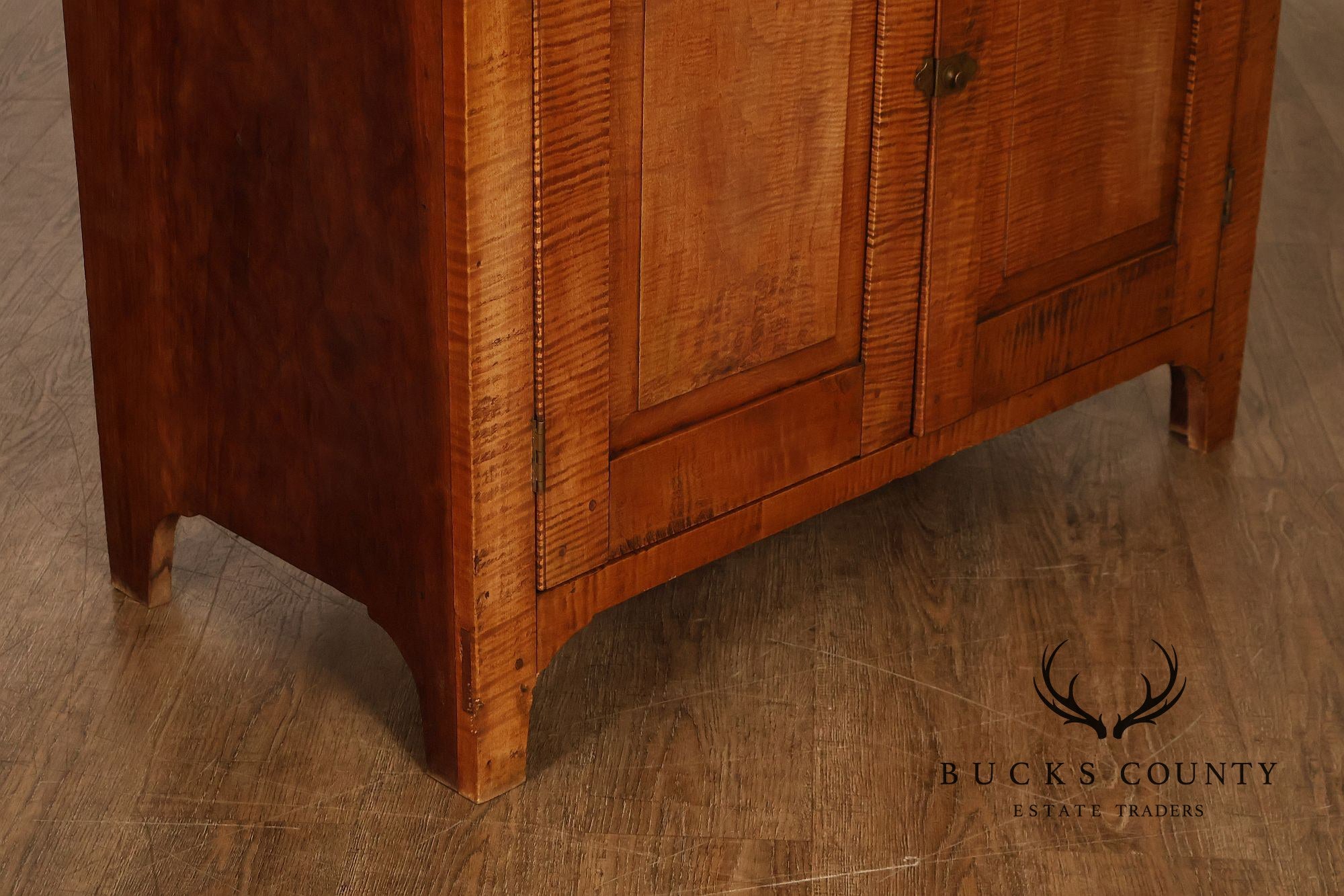 Bench Made Tiger Maple And Cherry Two Piece Stepback Hutch Cabinet