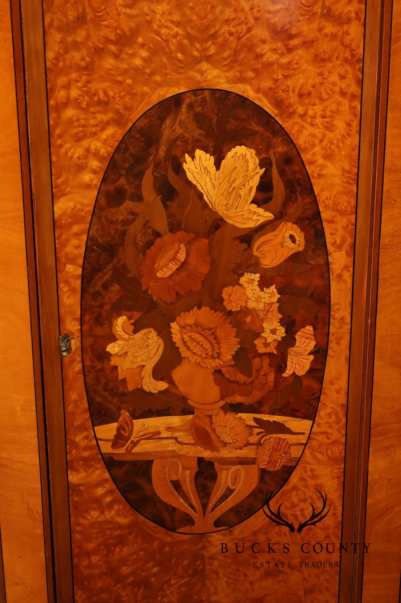Italian Neoclassical Style Pair of Burl Wood Inlaid Sideboards