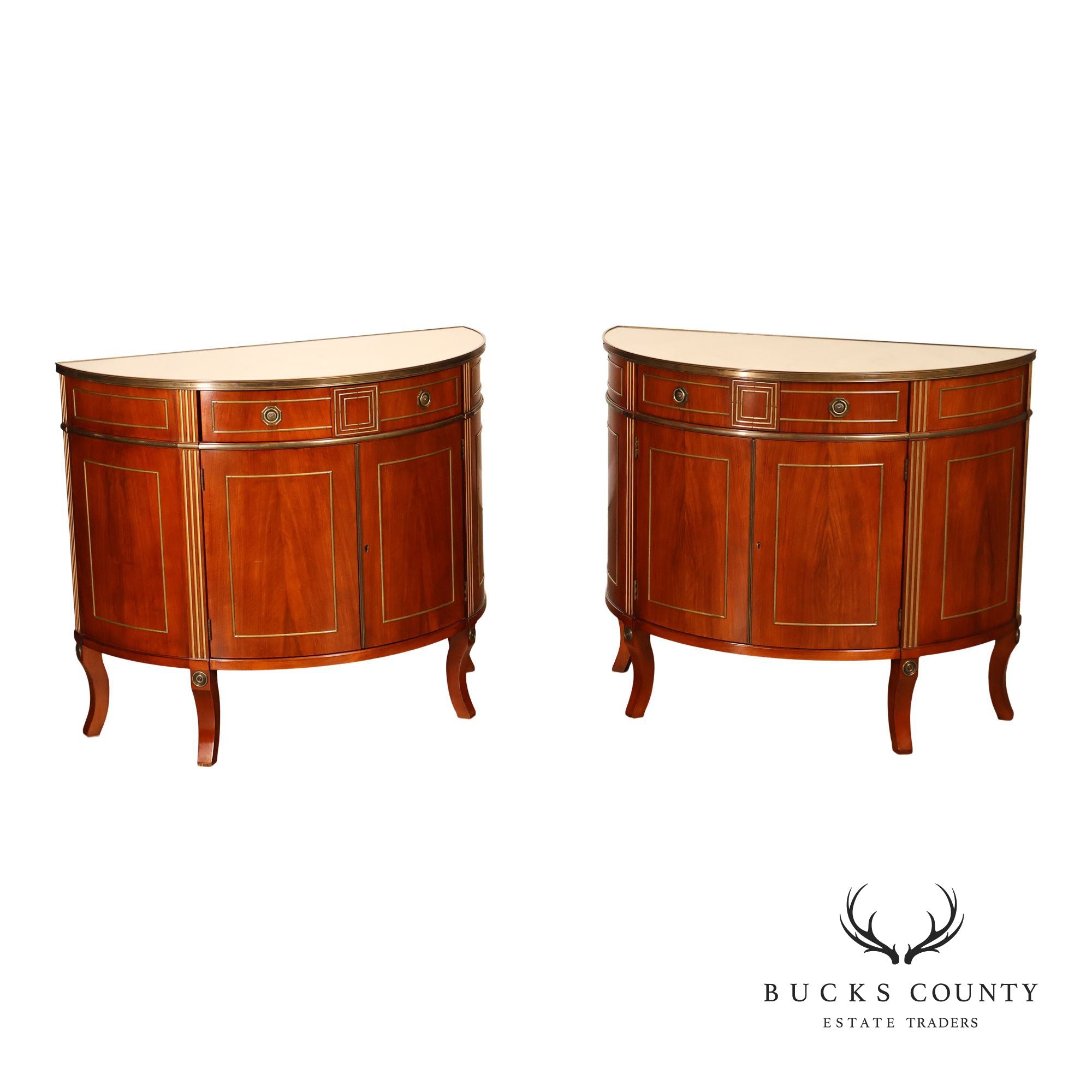 John Widdicomb Pair Of Neoclassical Style Demilune Commodes With Bronze Mounts