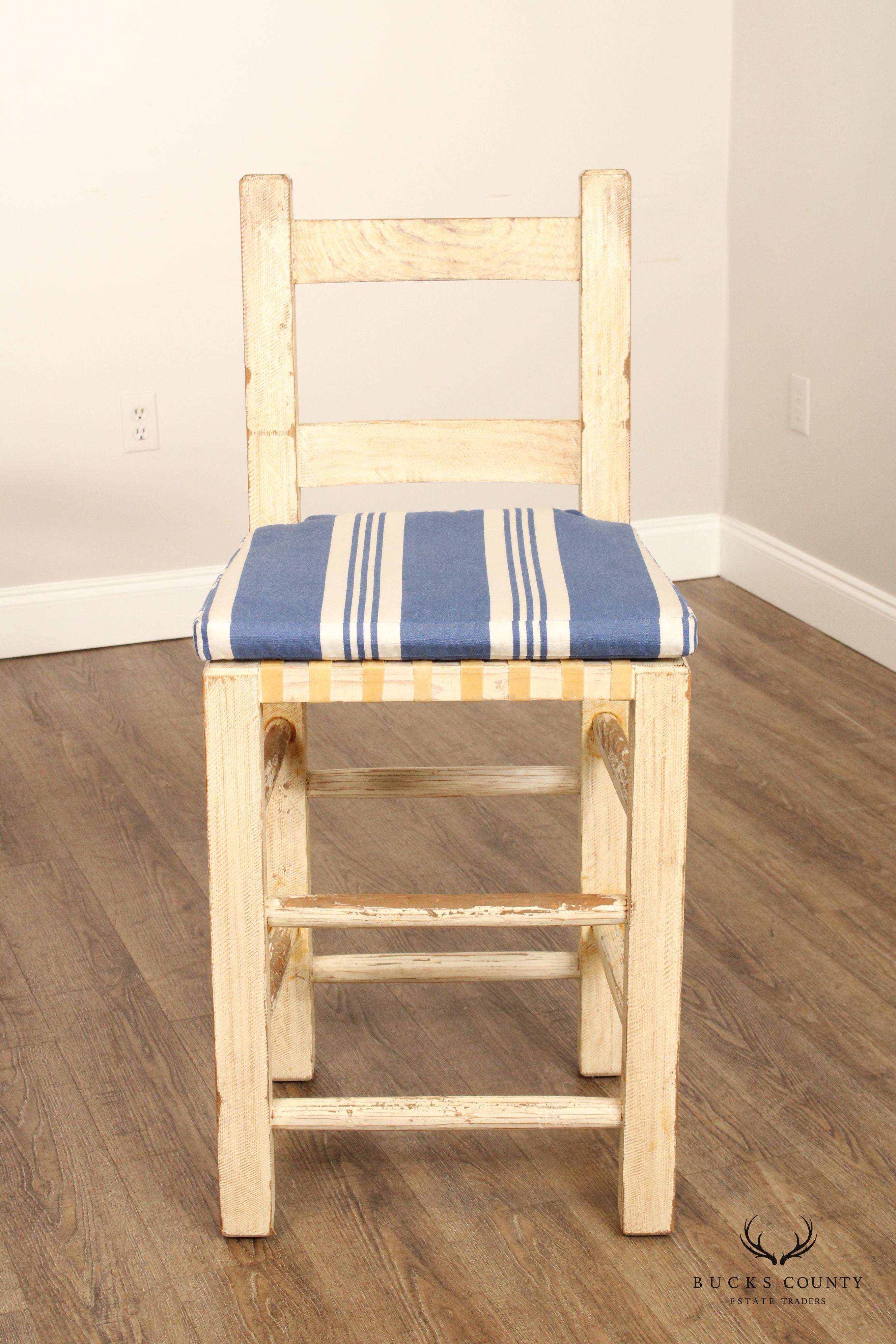 Farmhouse Style Set of Three Distress Painted Bar Stools