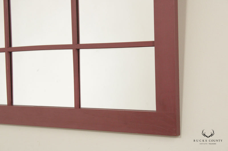 Country Farmhouse Style Red Painted Faux Window Wall Mirror