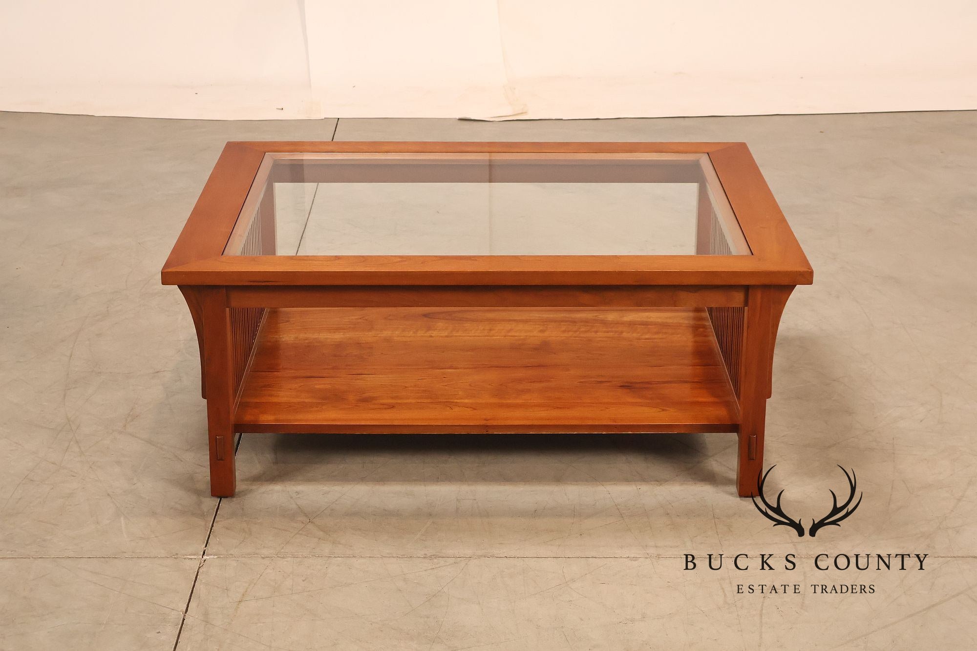 Stickley Mission Collection Glass Top Cherry Cocktail Table