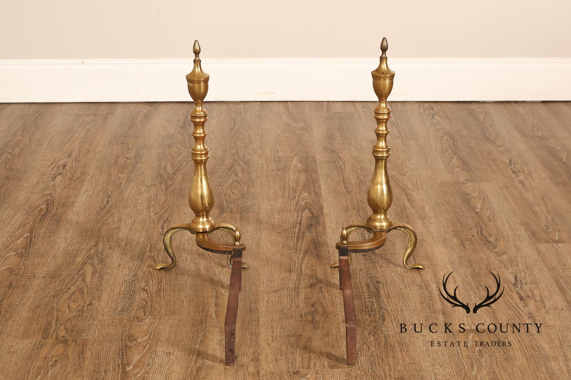 Puritan Federal Style Pair of Brass Andirons