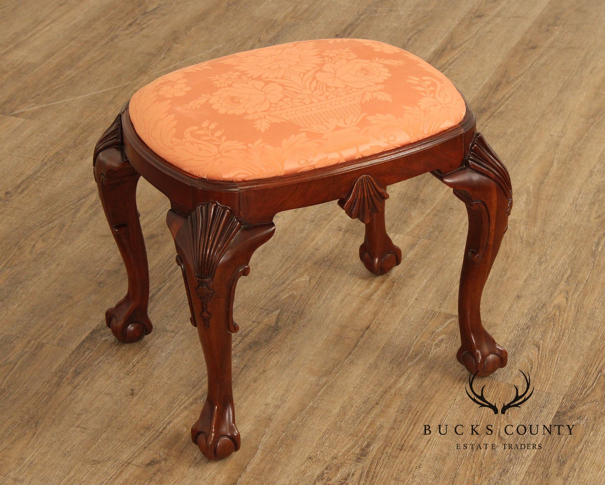 Baker Furniture Chippendale Style Carved Mahogany Stool