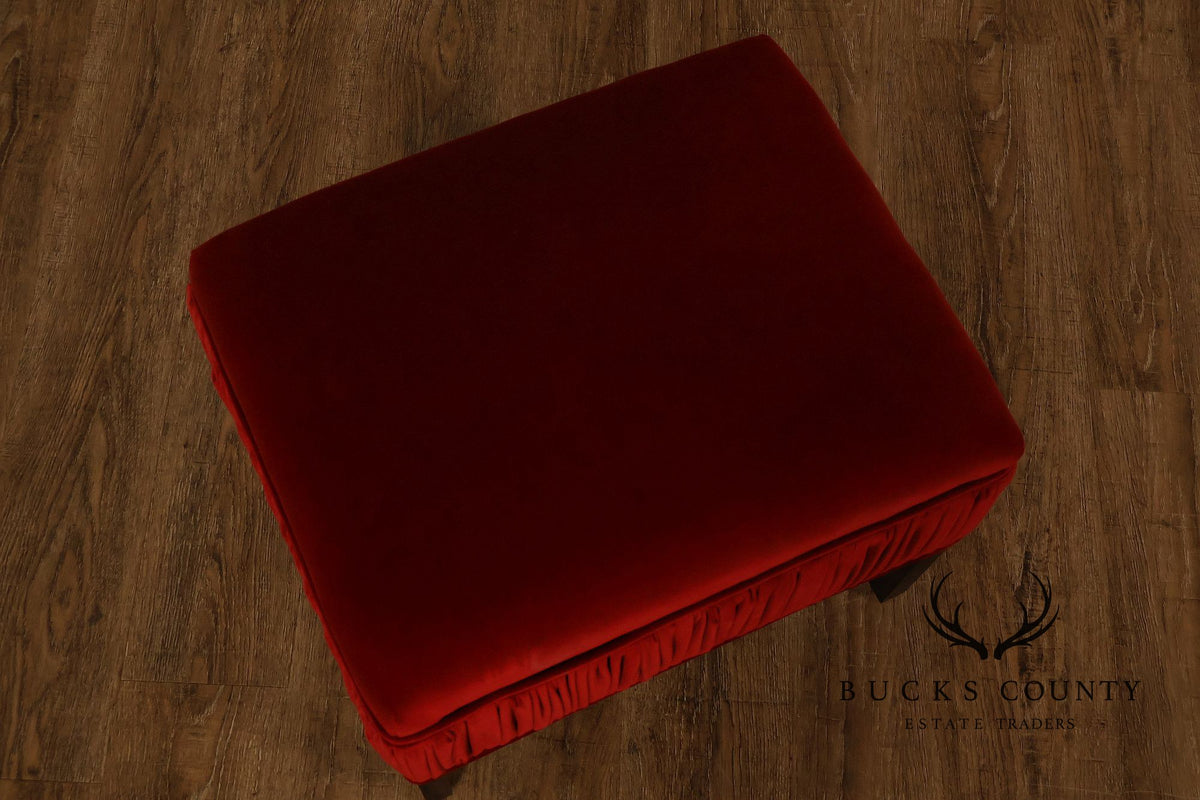 Contemporary Red Velvet Upholstered Ottoman
