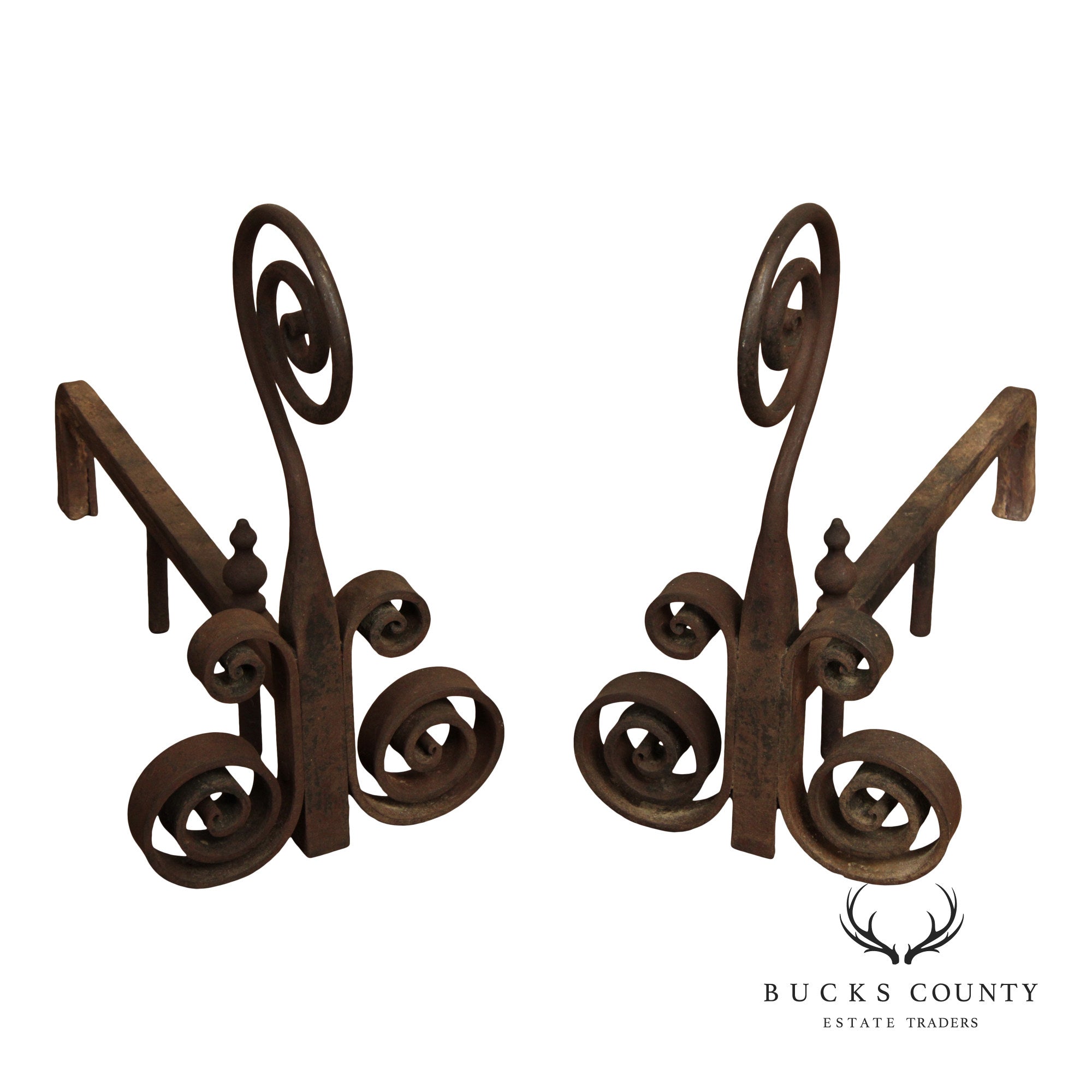 Antique Pair of Hand Forged of Fireplace Andirons