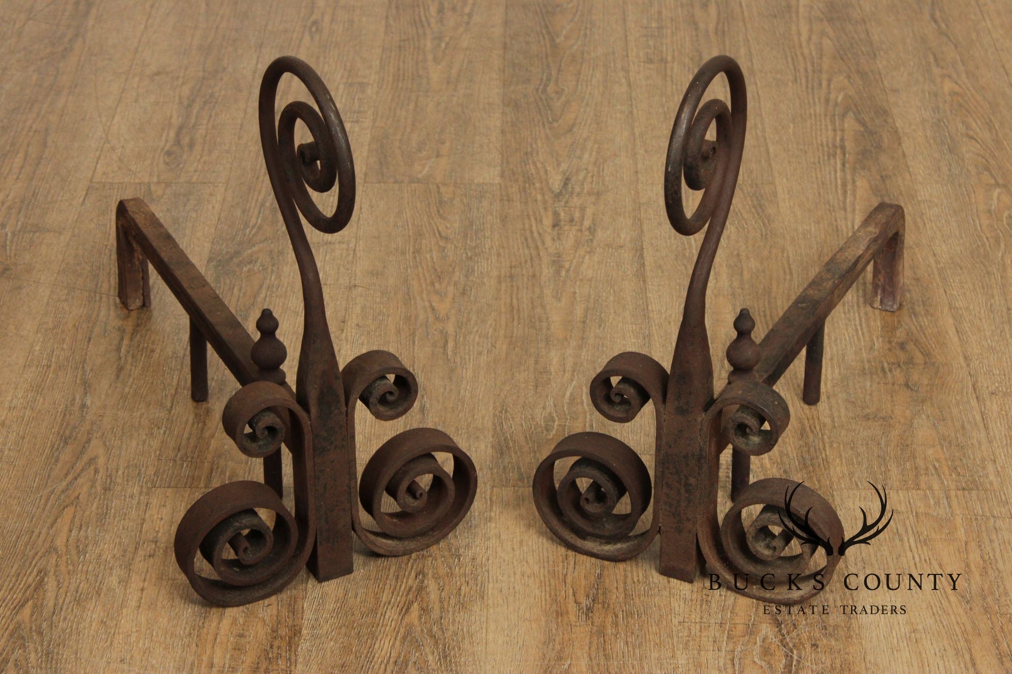 Antique Pair of Hand Forged of Fireplace Andirons