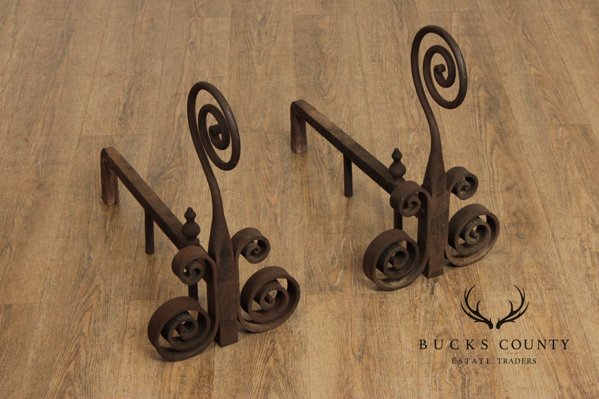 Antique Pair of Hand Forged of Fireplace Andirons