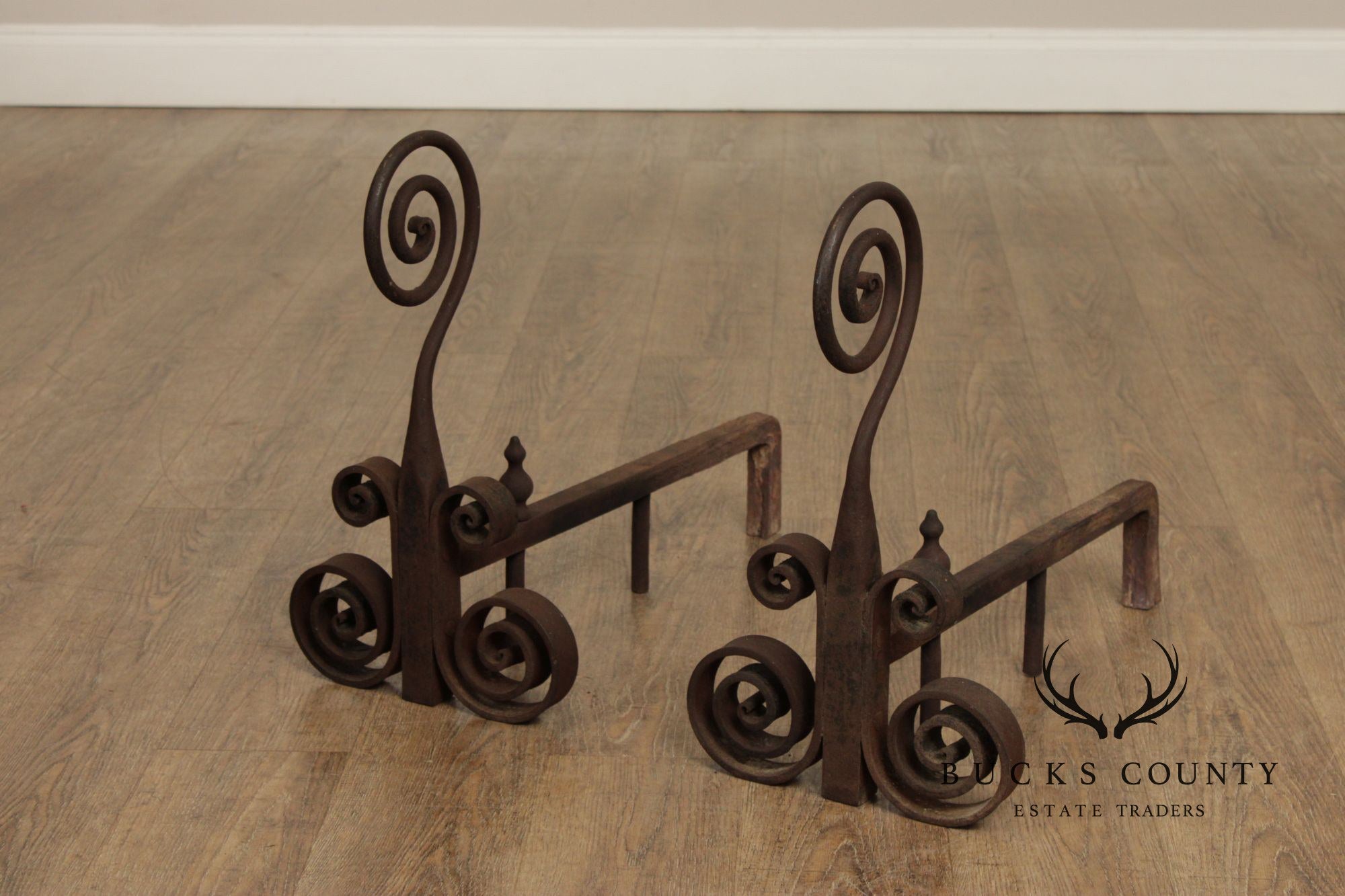 Antique Pair of Hand Forged of Fireplace Andirons