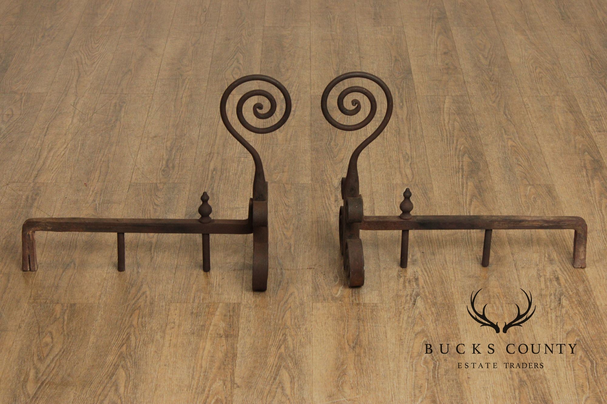 Antique Pair of Hand Forged of Fireplace Andirons