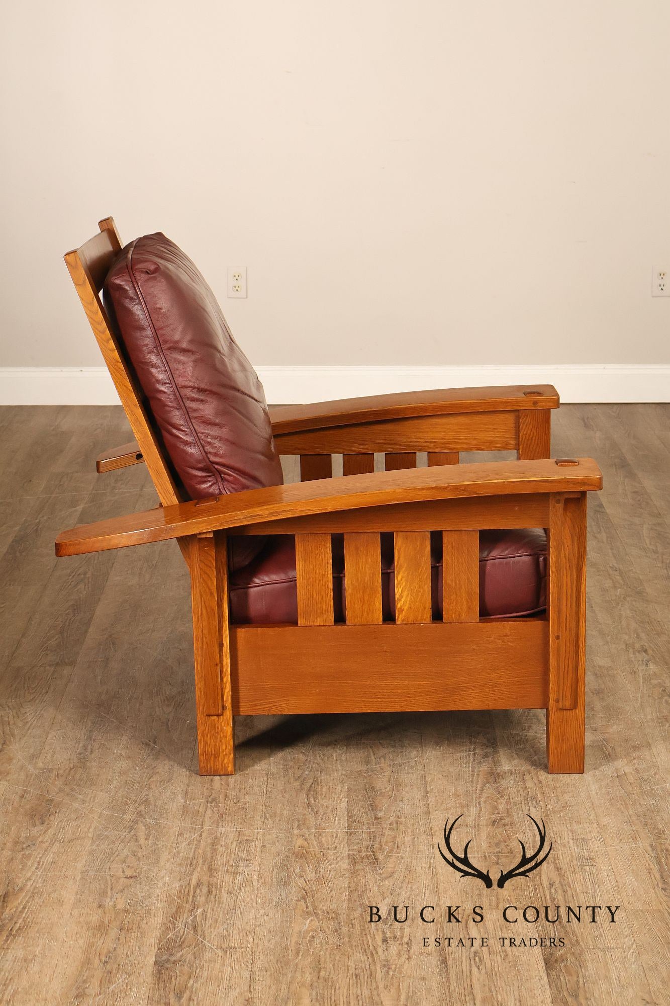 Stickley Mission Collection Oak And Leather Bow Arm Morris Chair