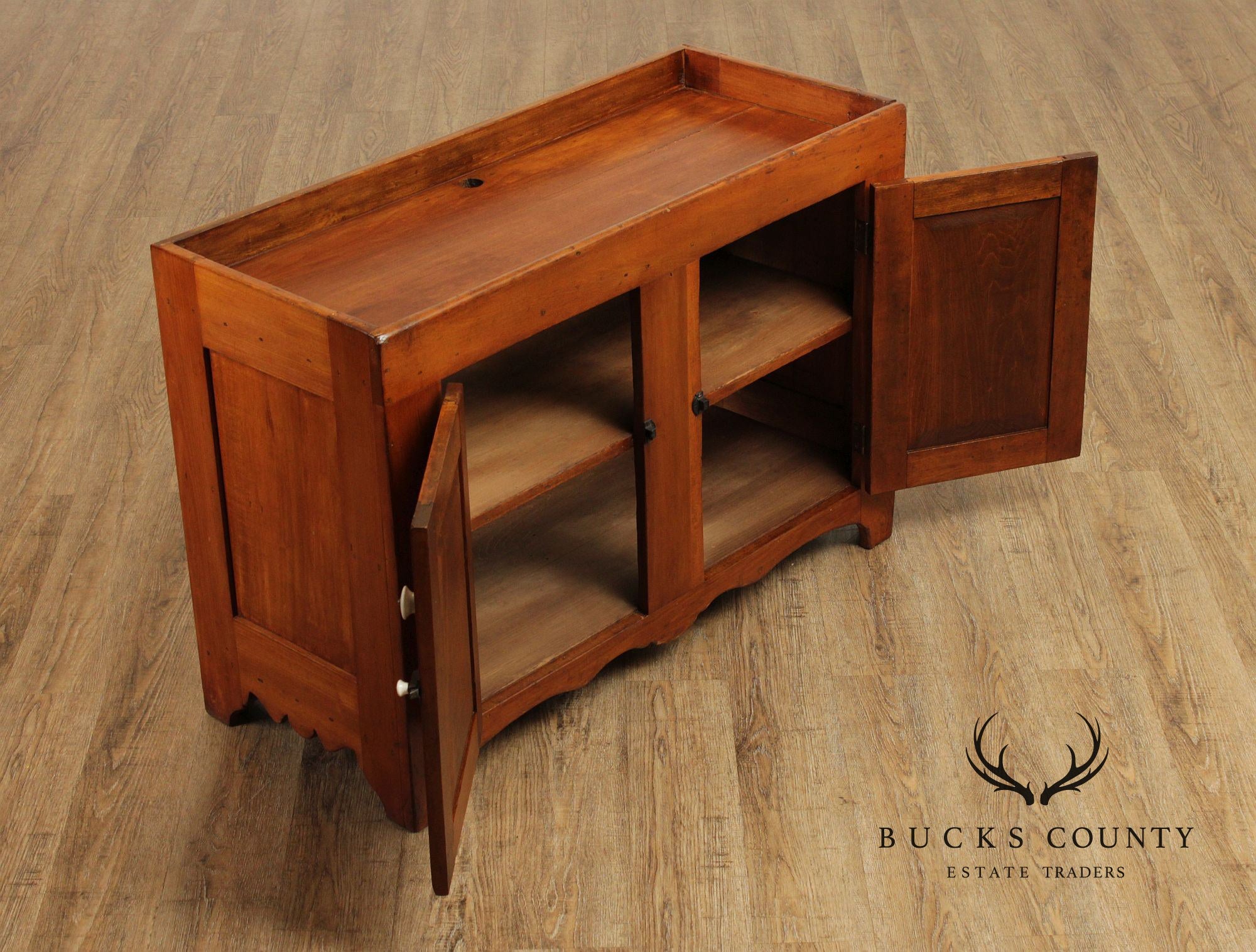Antique 19th Century Solid Pine Dry Sink Cabinet With Porcelain Knobs