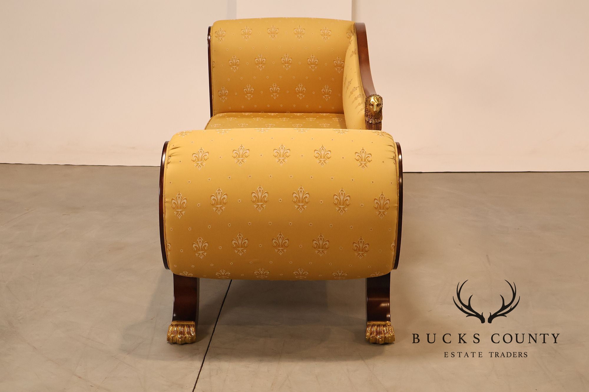 Neoclassical Empire Style Mahogany Chaise Lounge With Gilt Paw Feet