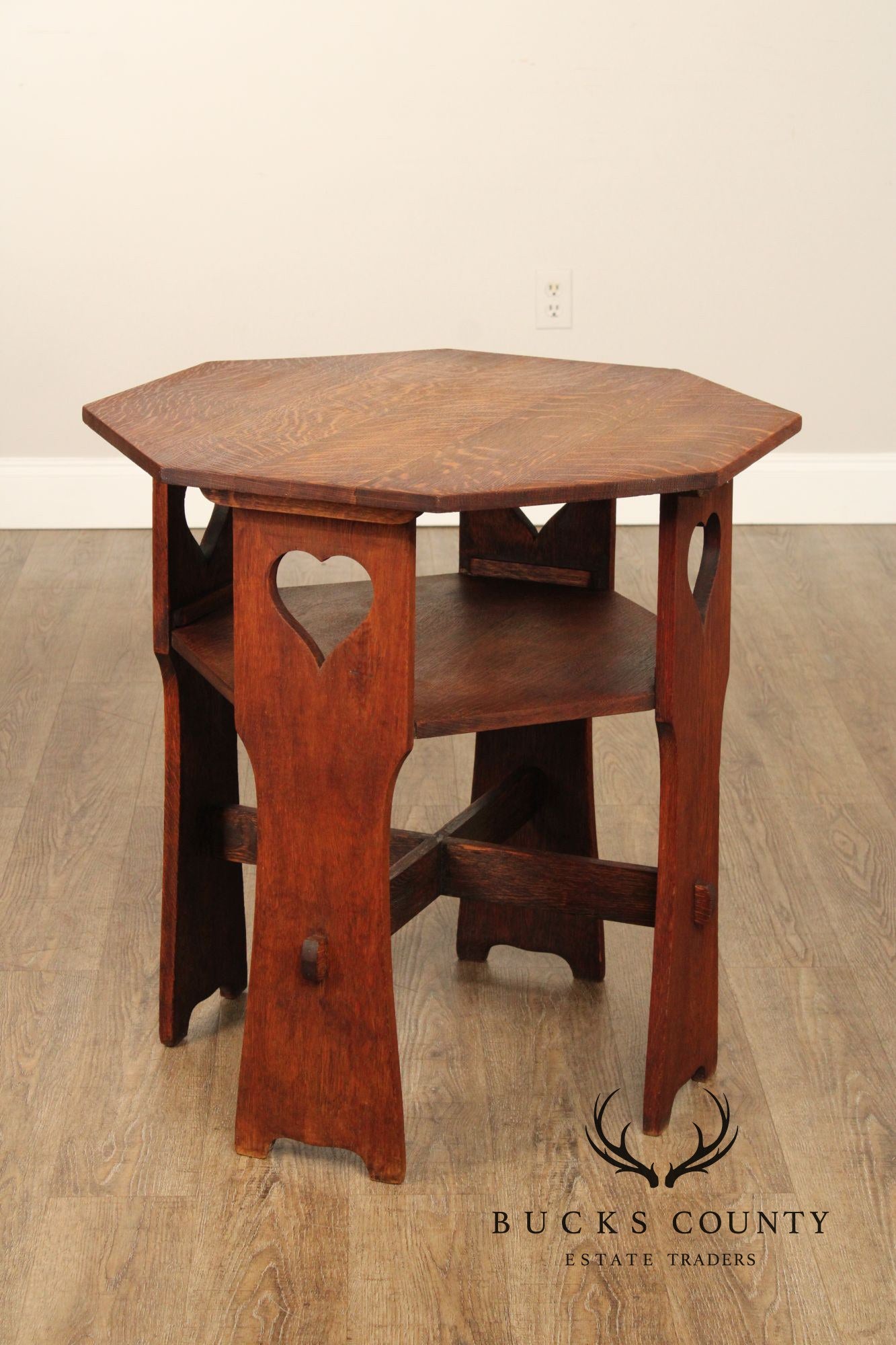 Antique Arts And Crafts Period Oak Cutout Side Table