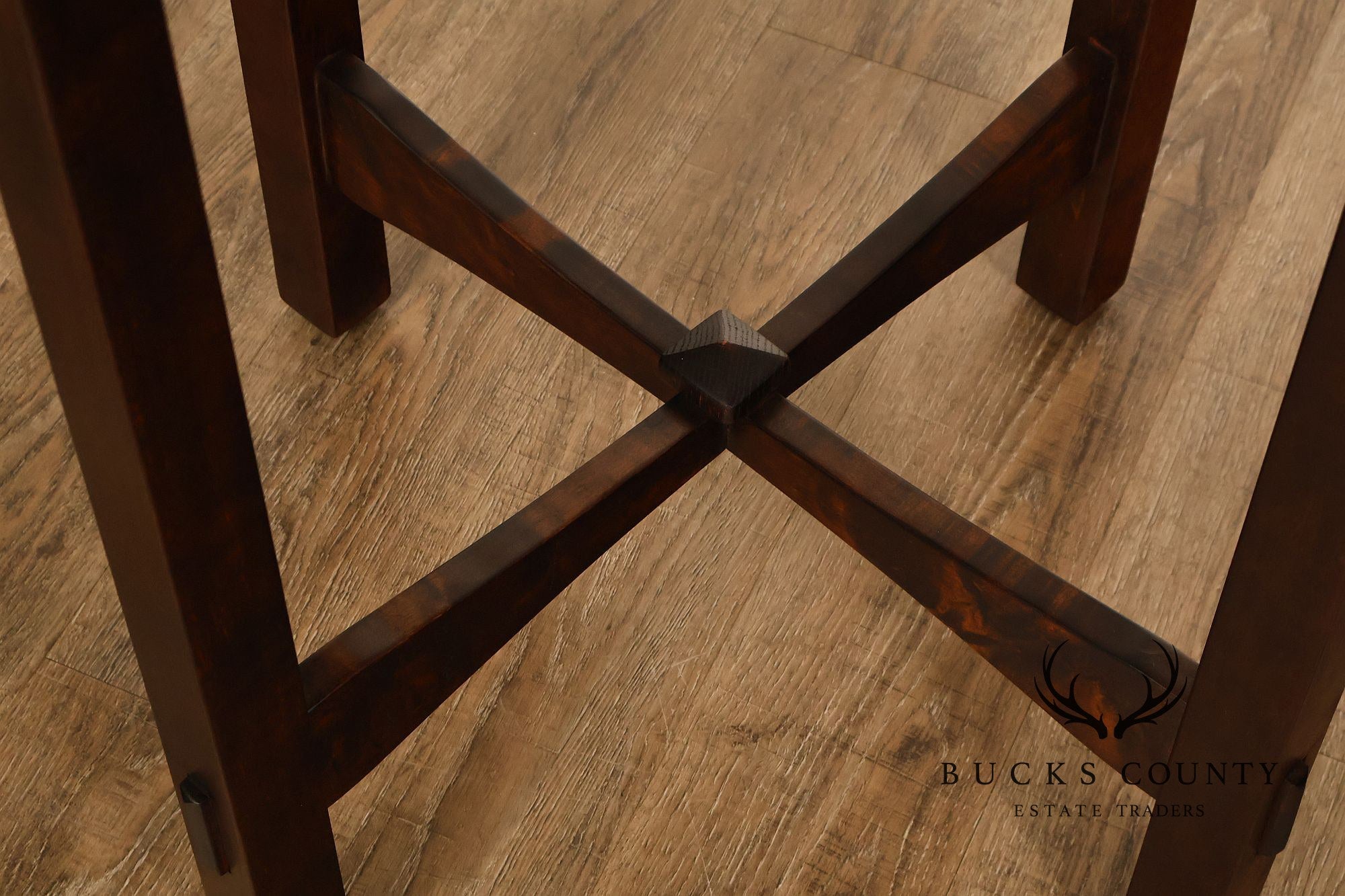 Studio Arts And Crafts Style Round Accent Table With Burl Wood Top