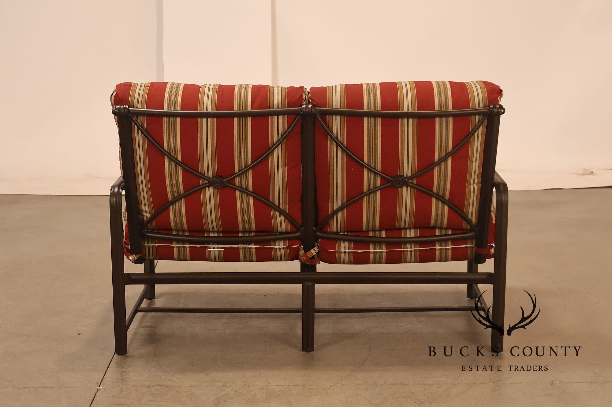 Brown Jordan Outdoor Metal Frame Loveseat With Striped Cushions