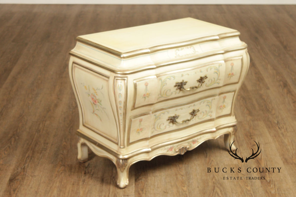 Karges Bombe Painted Two-Drawer Night Stand With Floral Motifs