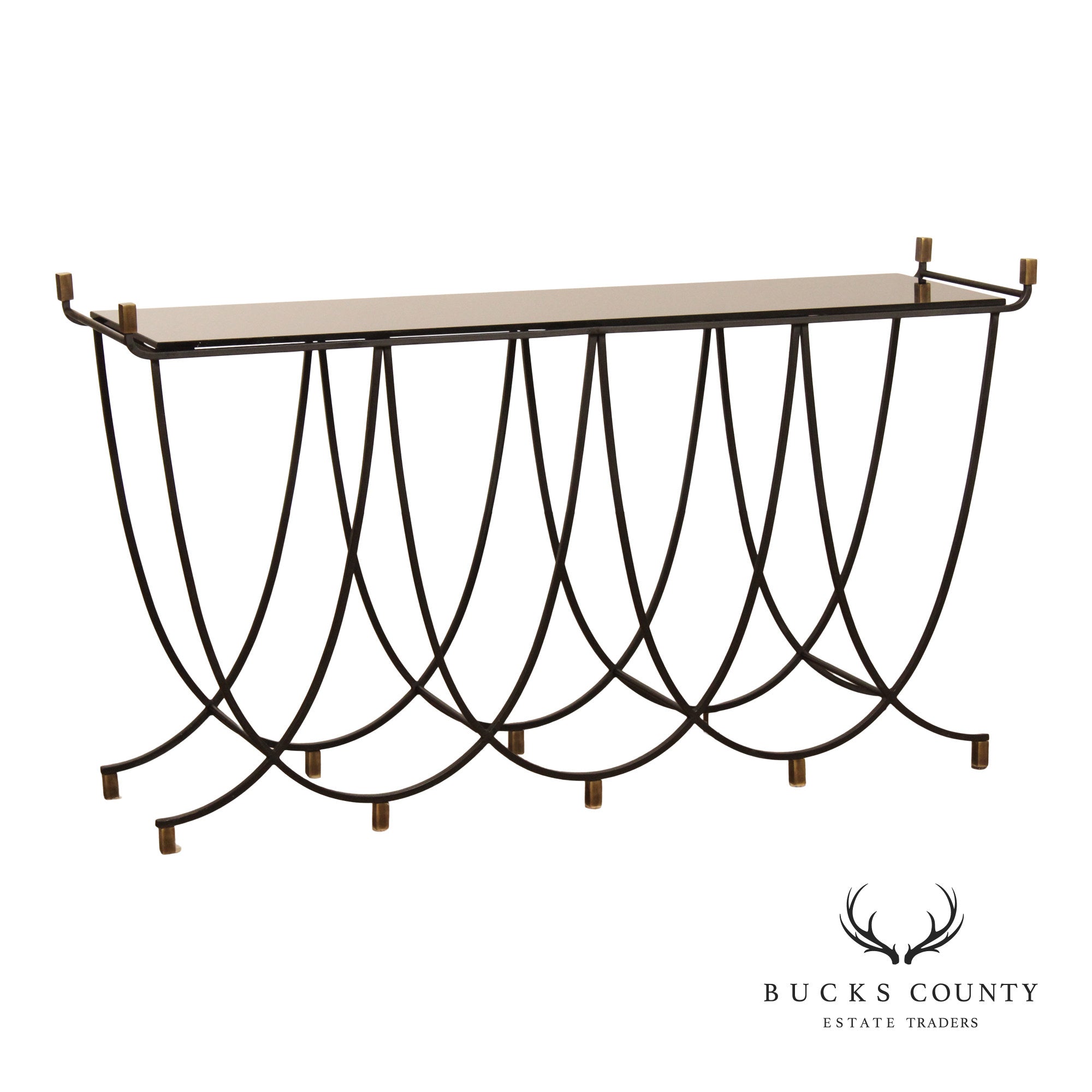 Regency Style Scallop Iron Black Brass Console Table