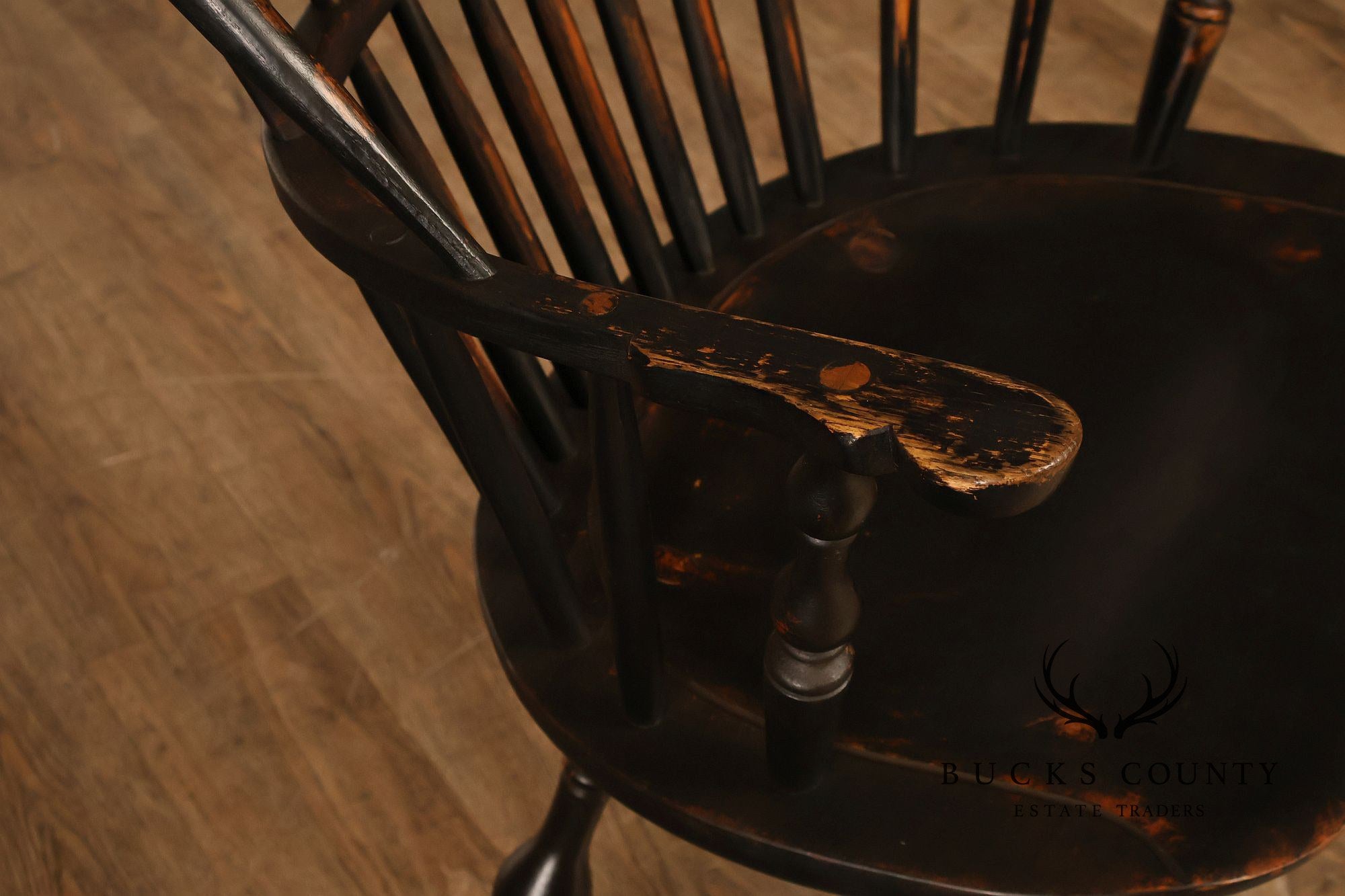 Richard Grell Set of Four Distress Painted Windsor Chairs