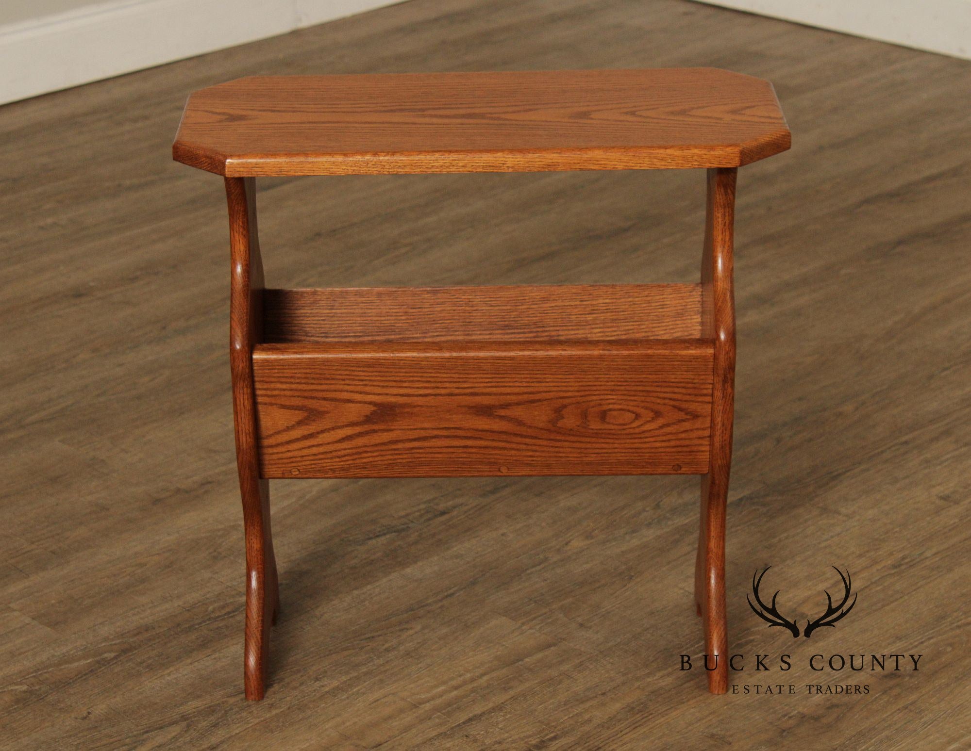 Vintage Oak Magazine Rack Side Table