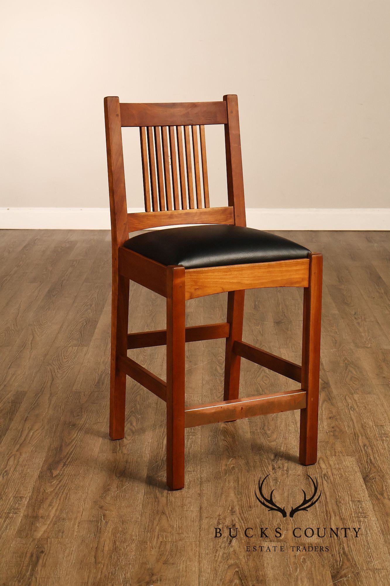 Stickley Mission Collection Cherry Upholstered Counter Height Pair of Stools