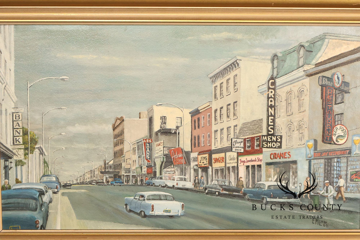 E.M. Law Mid Century Oil Painting, Downtown