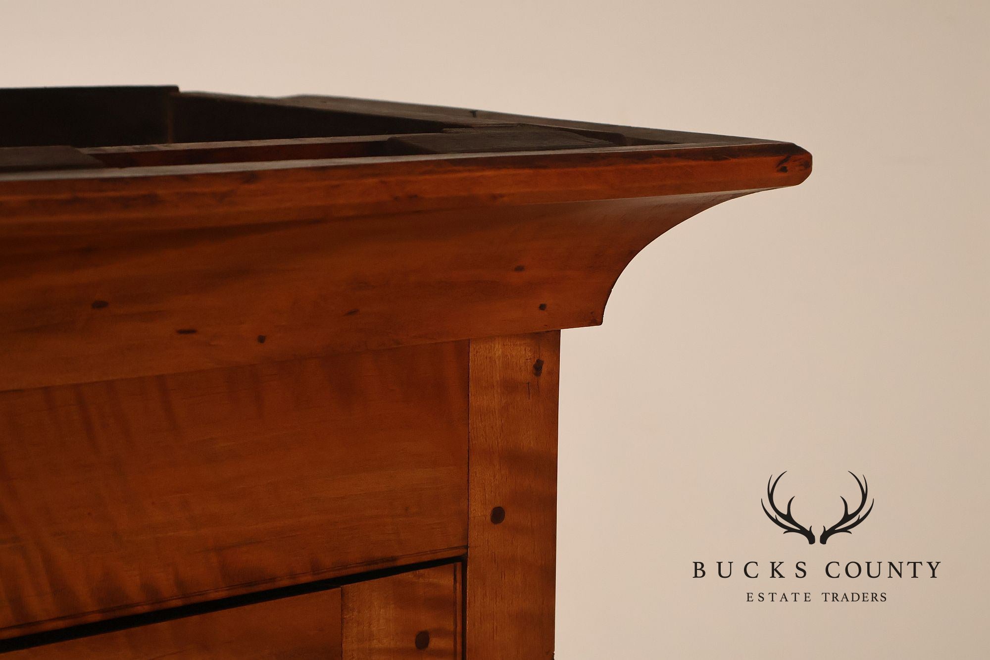 Bench Made Tiger Maple And Cherry Two Piece Stepback Hutch Cabinet