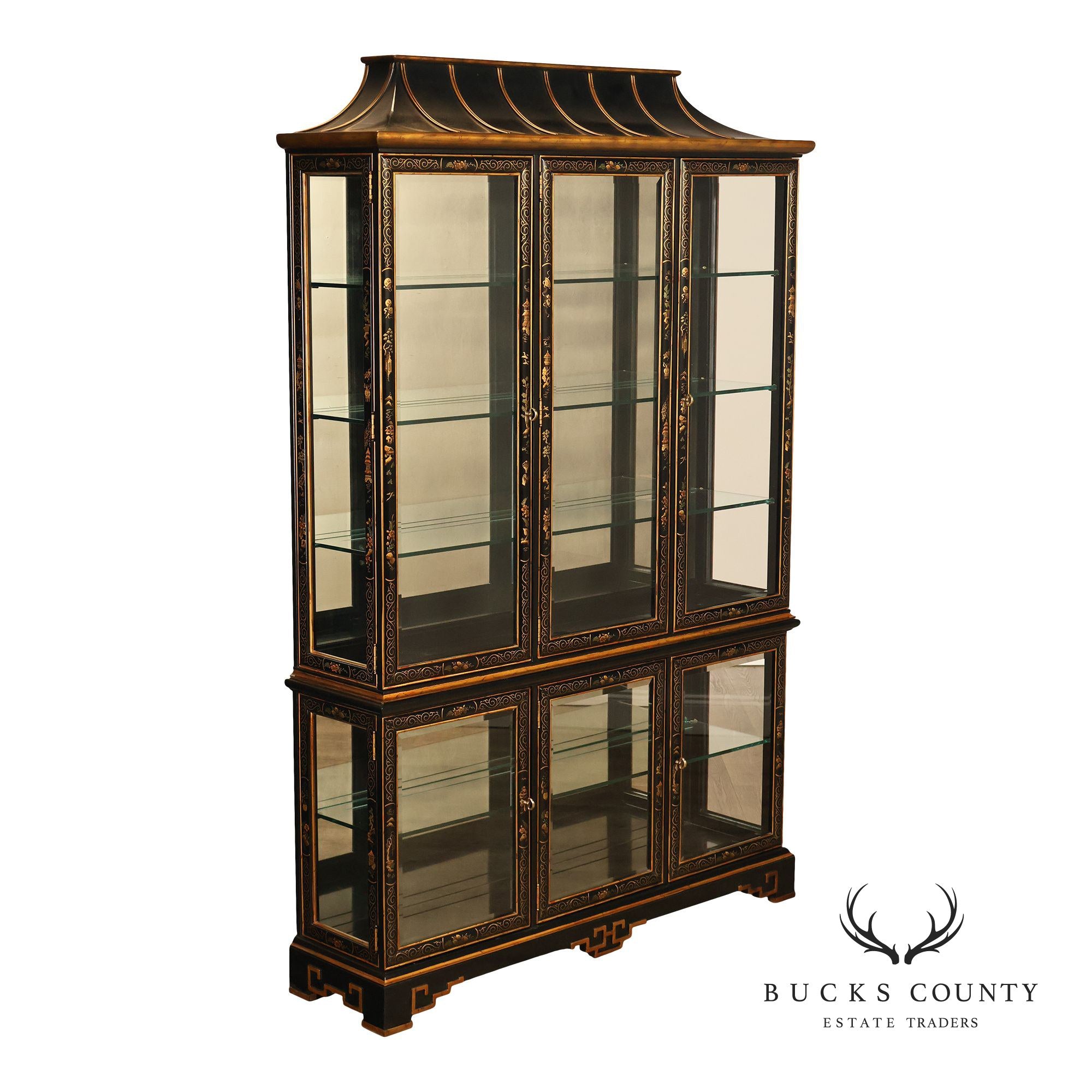 Drexel Heritage Et Cetera Asian Chinoiserie Hand Painted Lighted China Display Cabinet