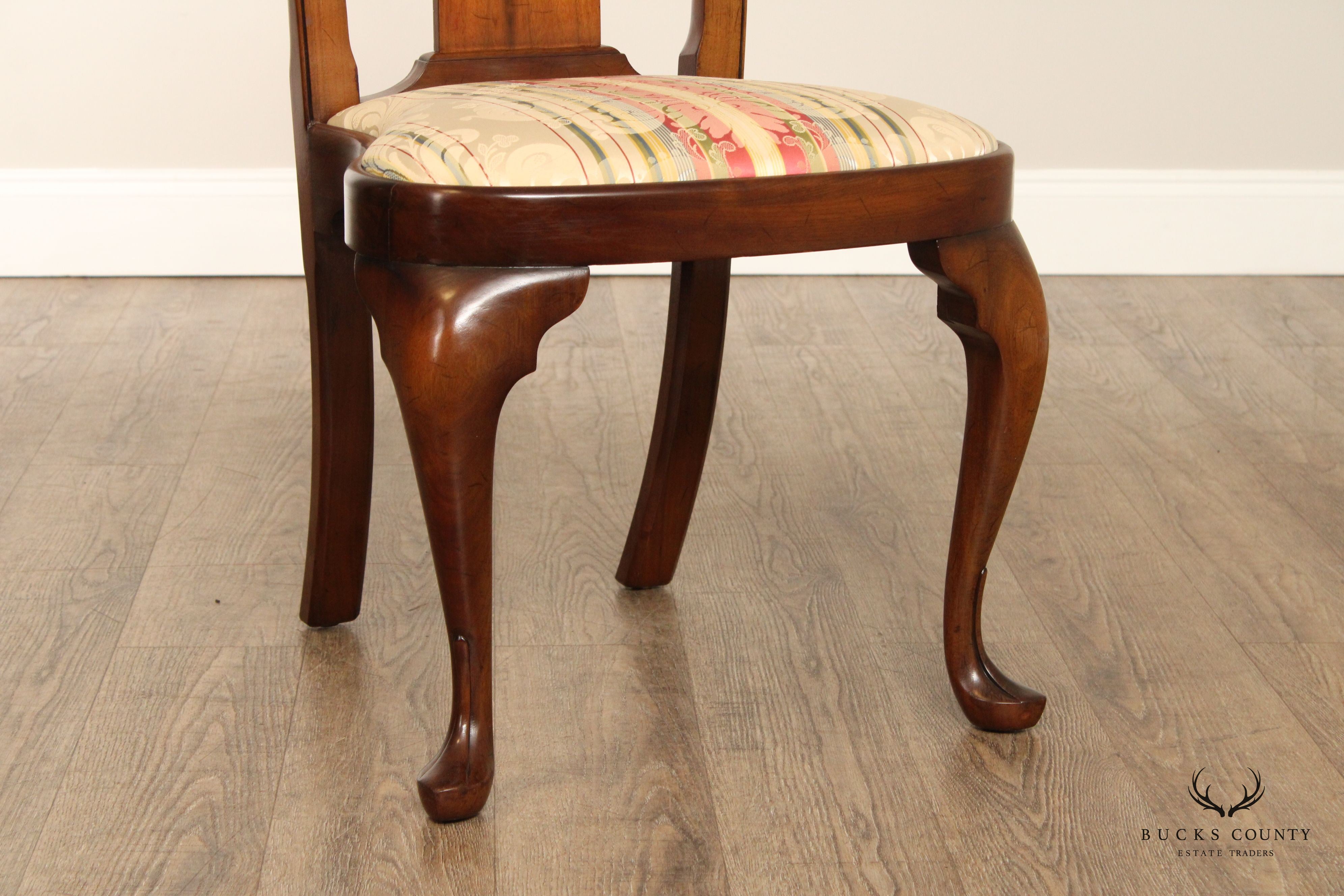 Vintage Queen Anne Style Side Chair With Upholstered Seat