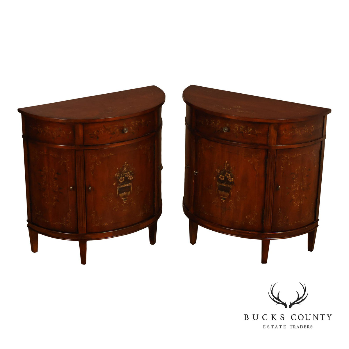 Ethan Allen Adam Style Pair of Painted Demilune Chests